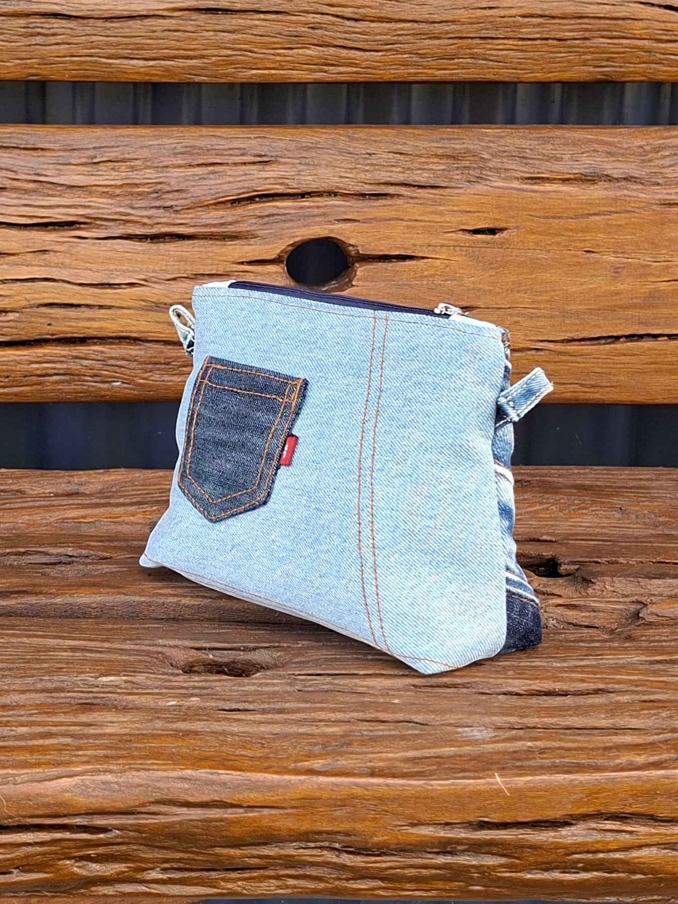 Faded Waistband Denim Make Up or Travel Pouch