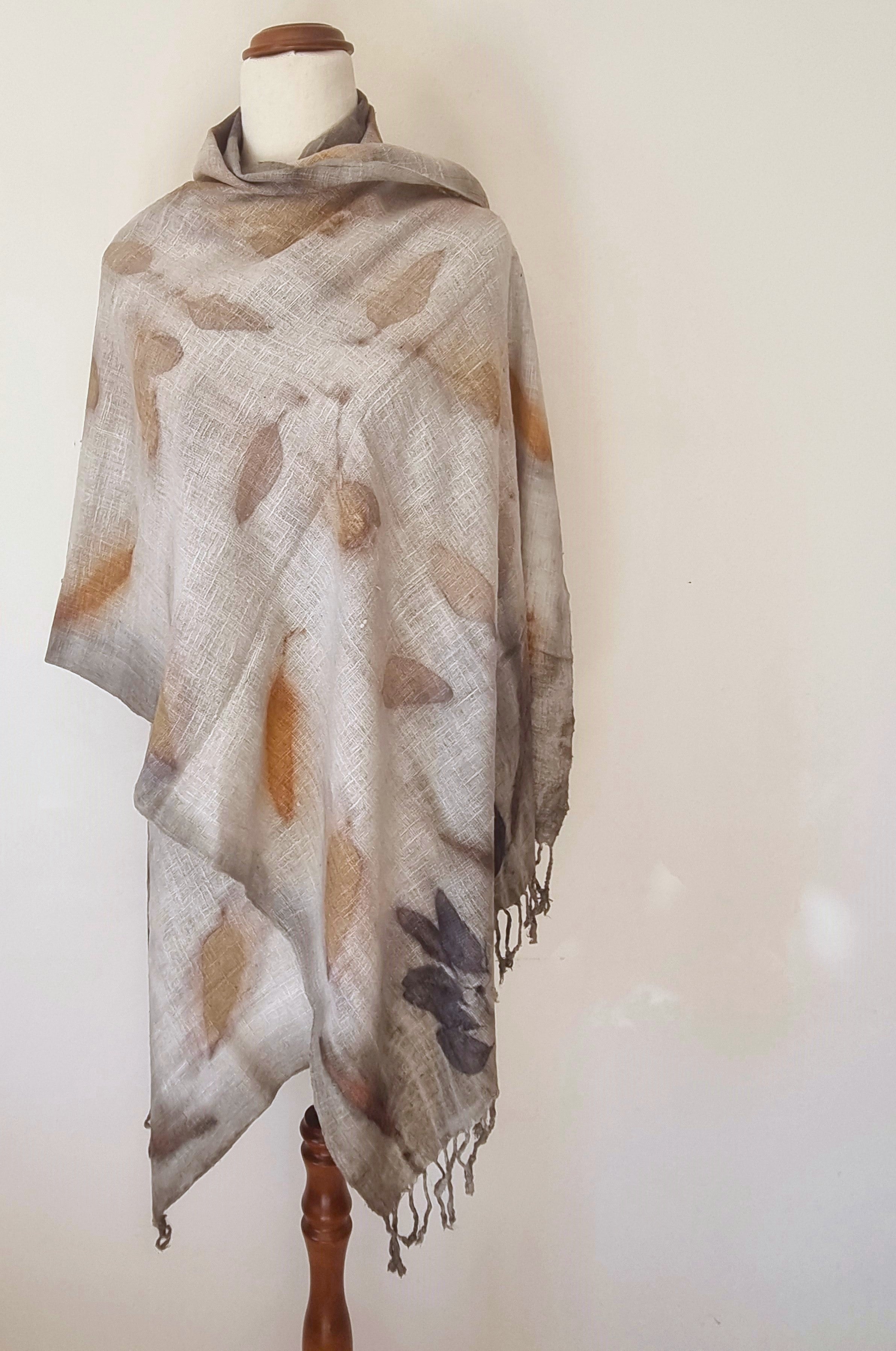 The Shanti - Extra Large Ecoprint Shawl - 100% Handloomed Eri (Peace) Silk