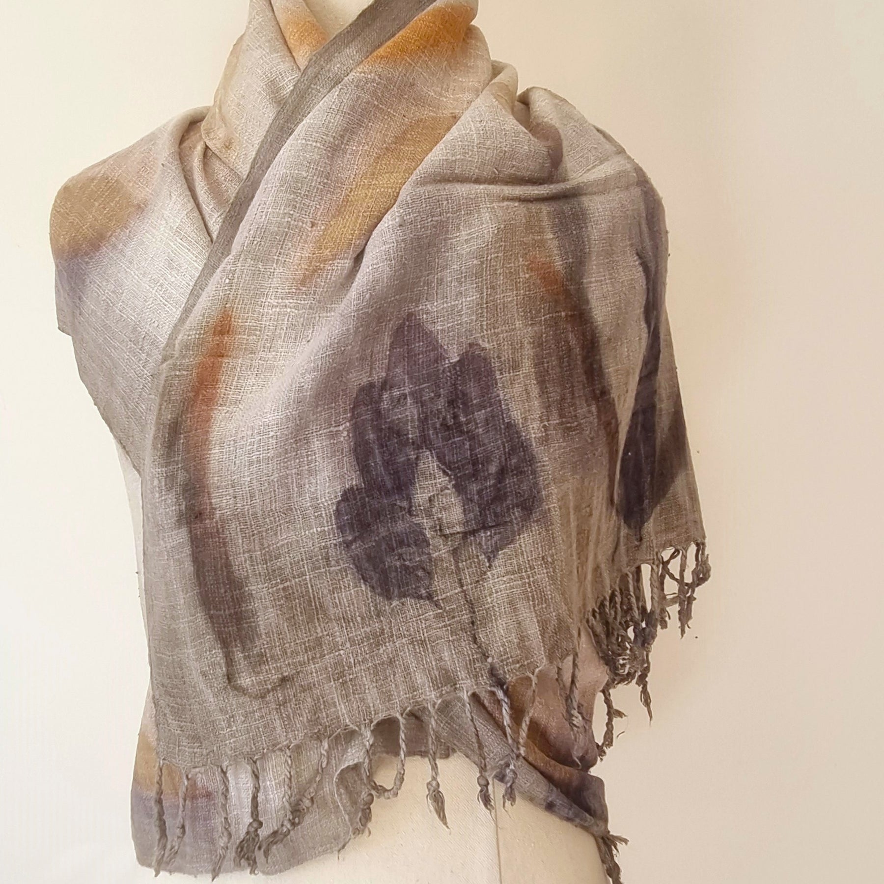 The Shanti - Extra Large Ecoprint Shawl - 100% Handloomed Eri (Peace) Silk