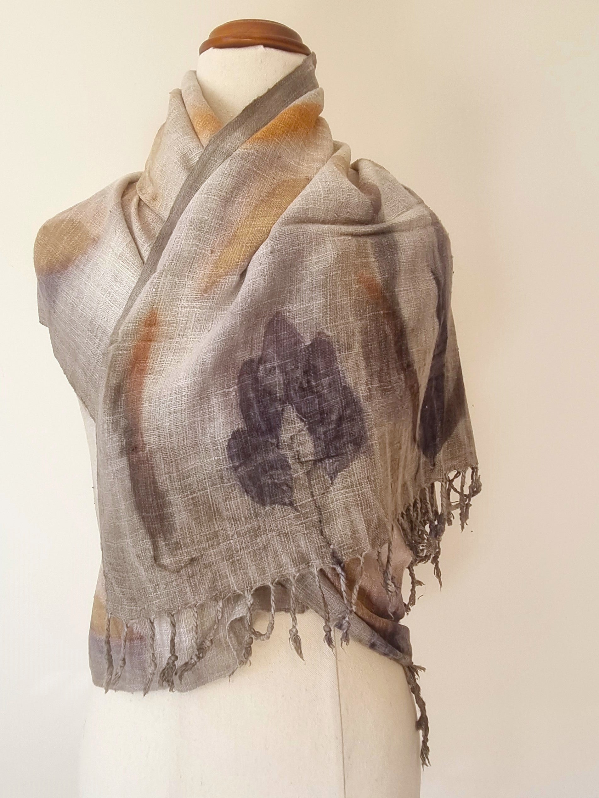 The Shanti - Extra Large Ecoprint Shawl - 100% Handloomed Eri (Peace) Silk