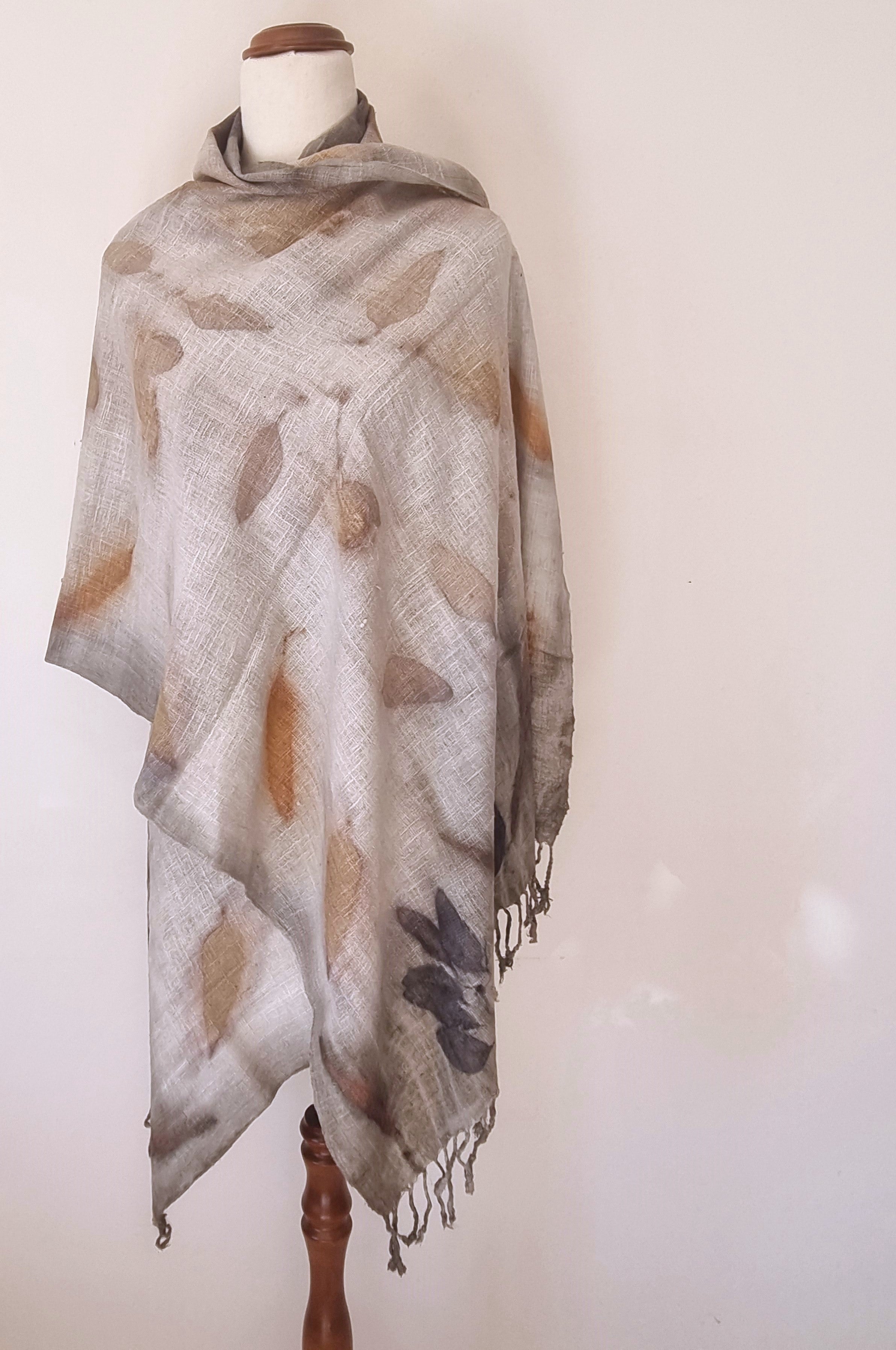 The Shanti - Extra Large Ecoprint Shawl - 100% Handloomed Eri (Peace) Silk