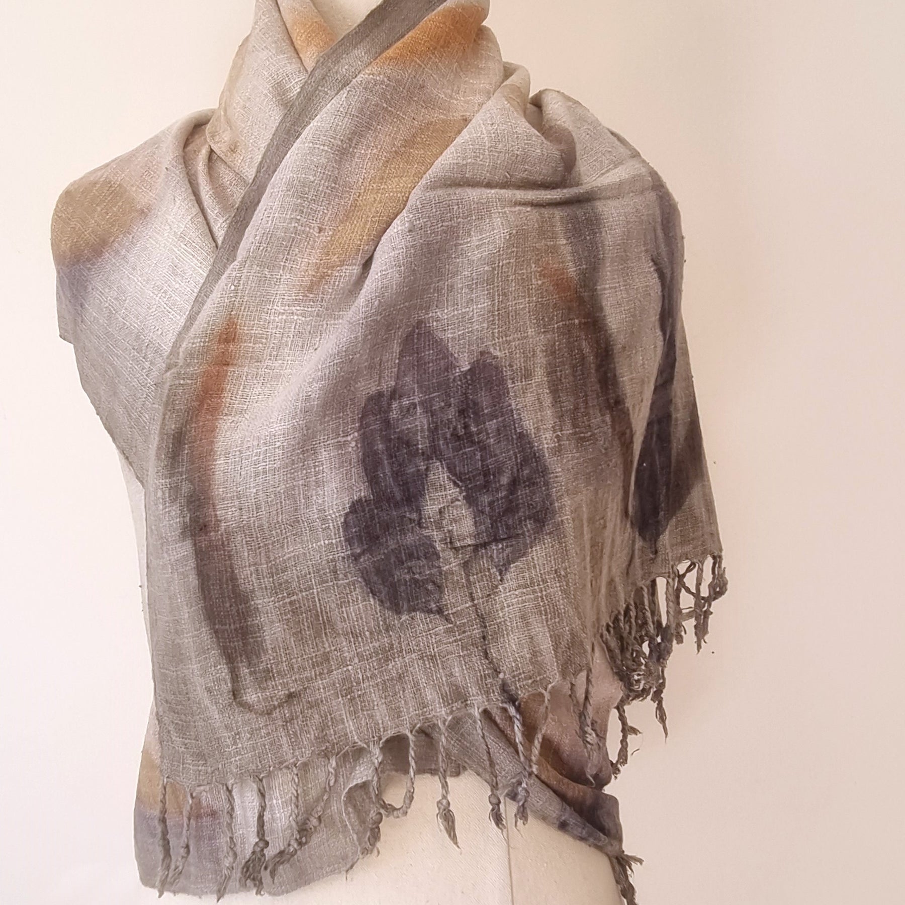 The Shanti - Extra Large Ecoprint Shawl - 100% Handloomed Eri (Peace) Silk