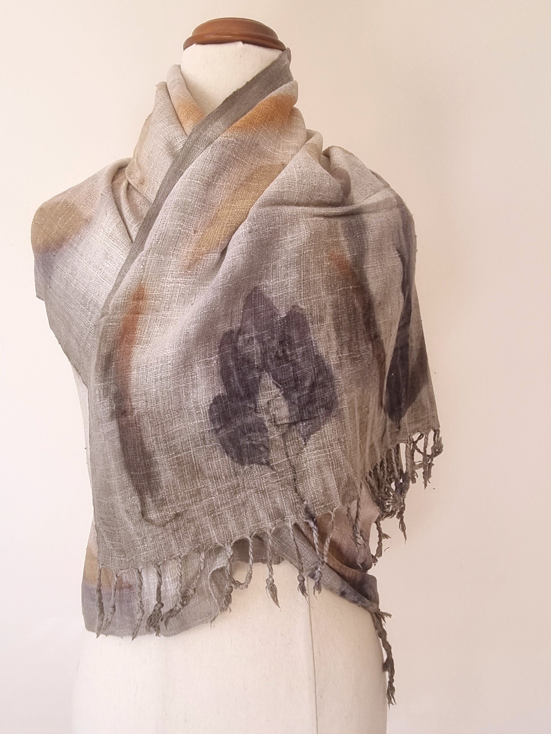 The Shanti - Extra Large Ecoprint Shawl - 100% Handloomed Eri (Peace) Silk