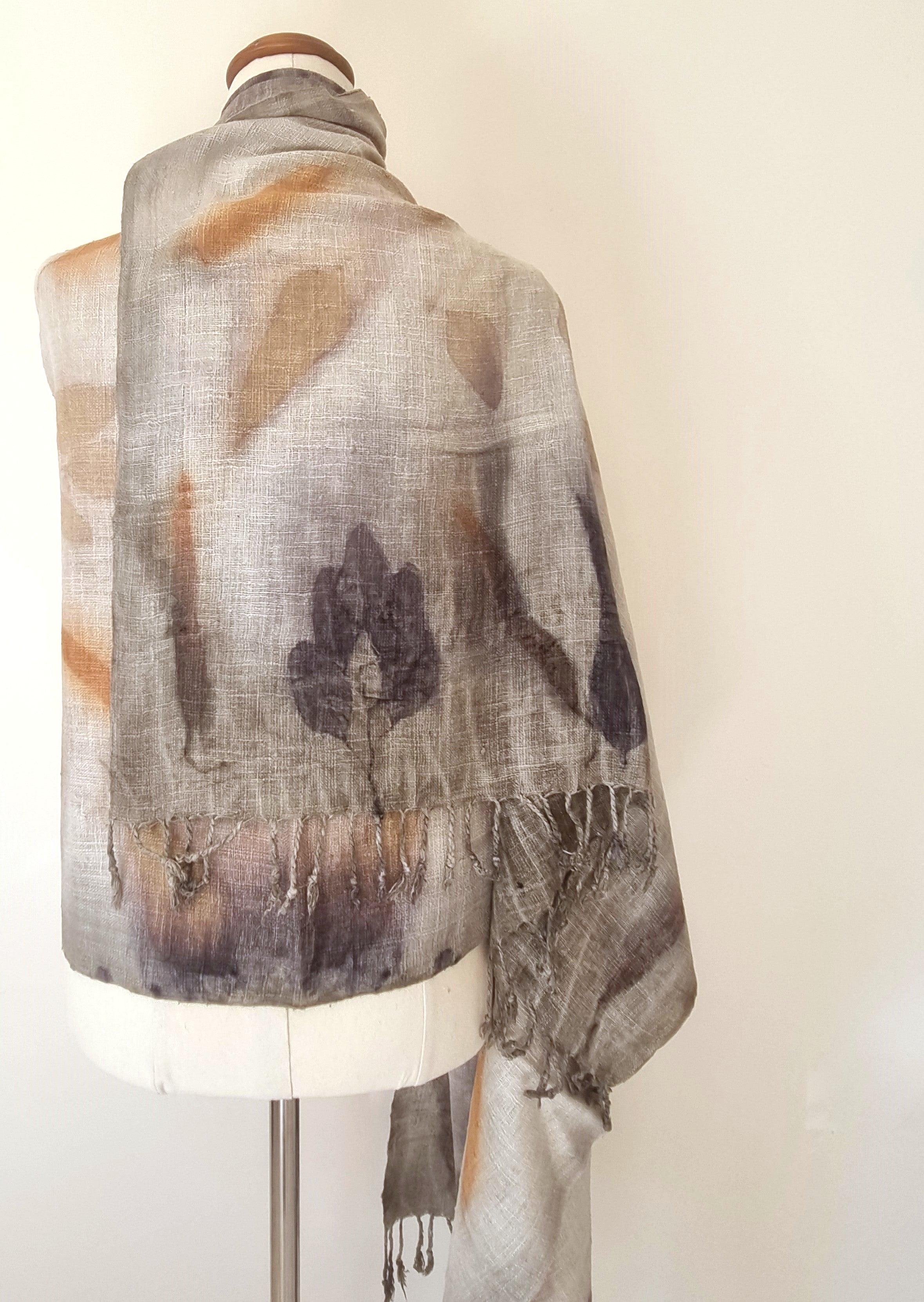 The Shanti - Extra Large Ecoprint Shawl - 100% Handloomed Eri (Peace) Silk