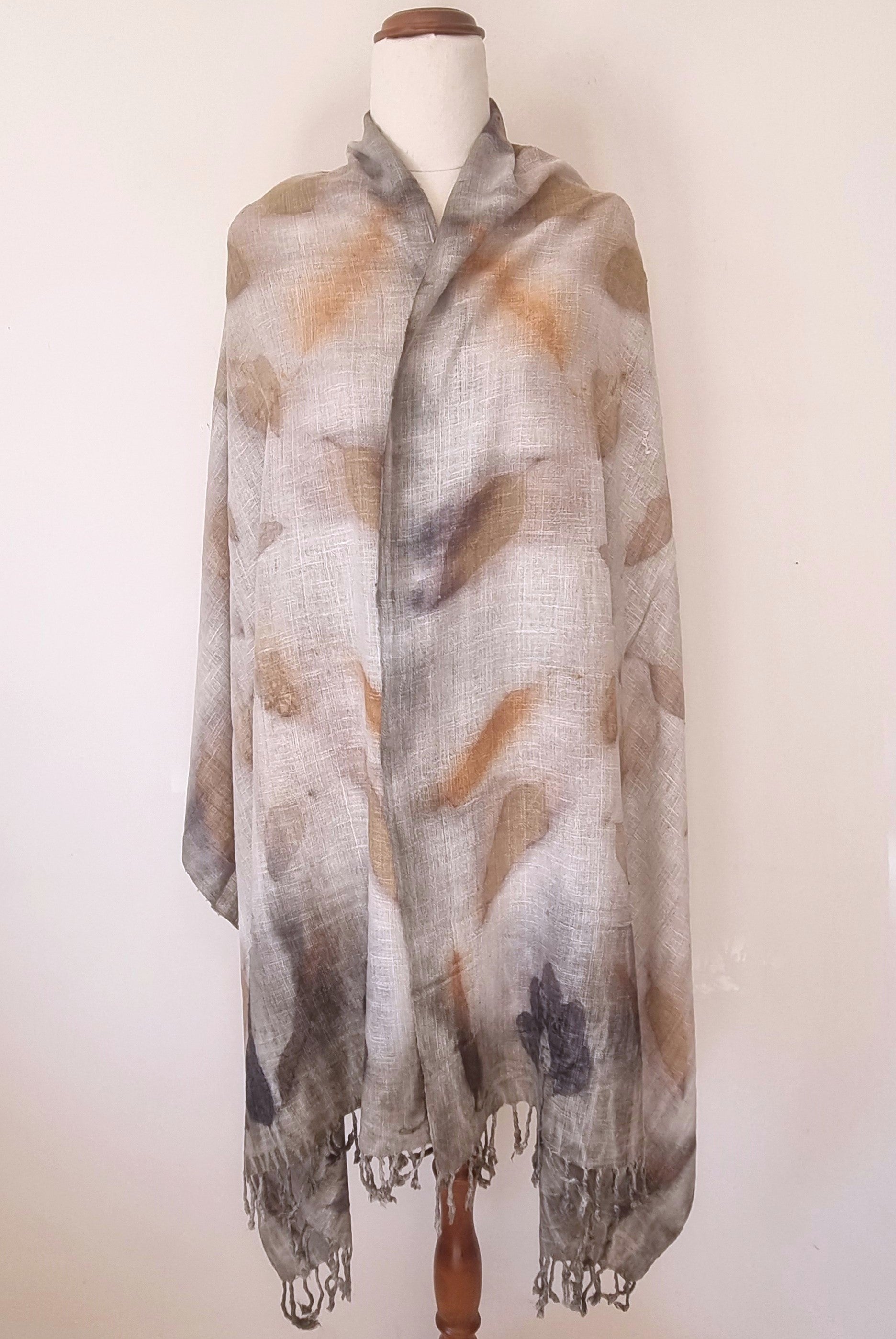 The Shanti - Extra Large Ecoprint Shawl - 100% Handloomed Eri (Peace) Silk