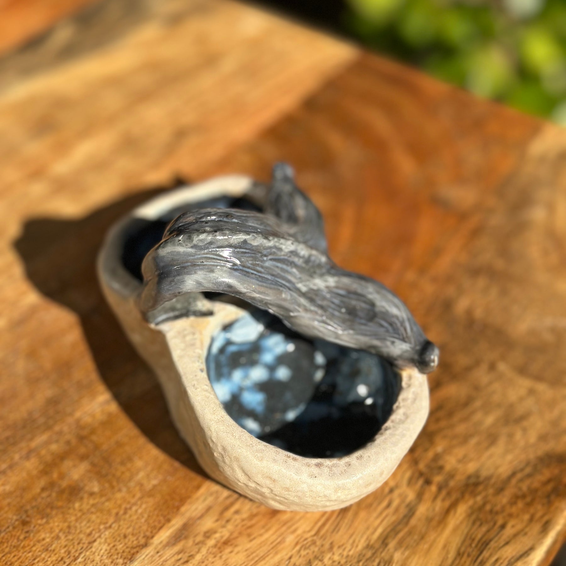Whale Tail Twin Pot - Midnight Bloom - Handmade Stoneware Pot