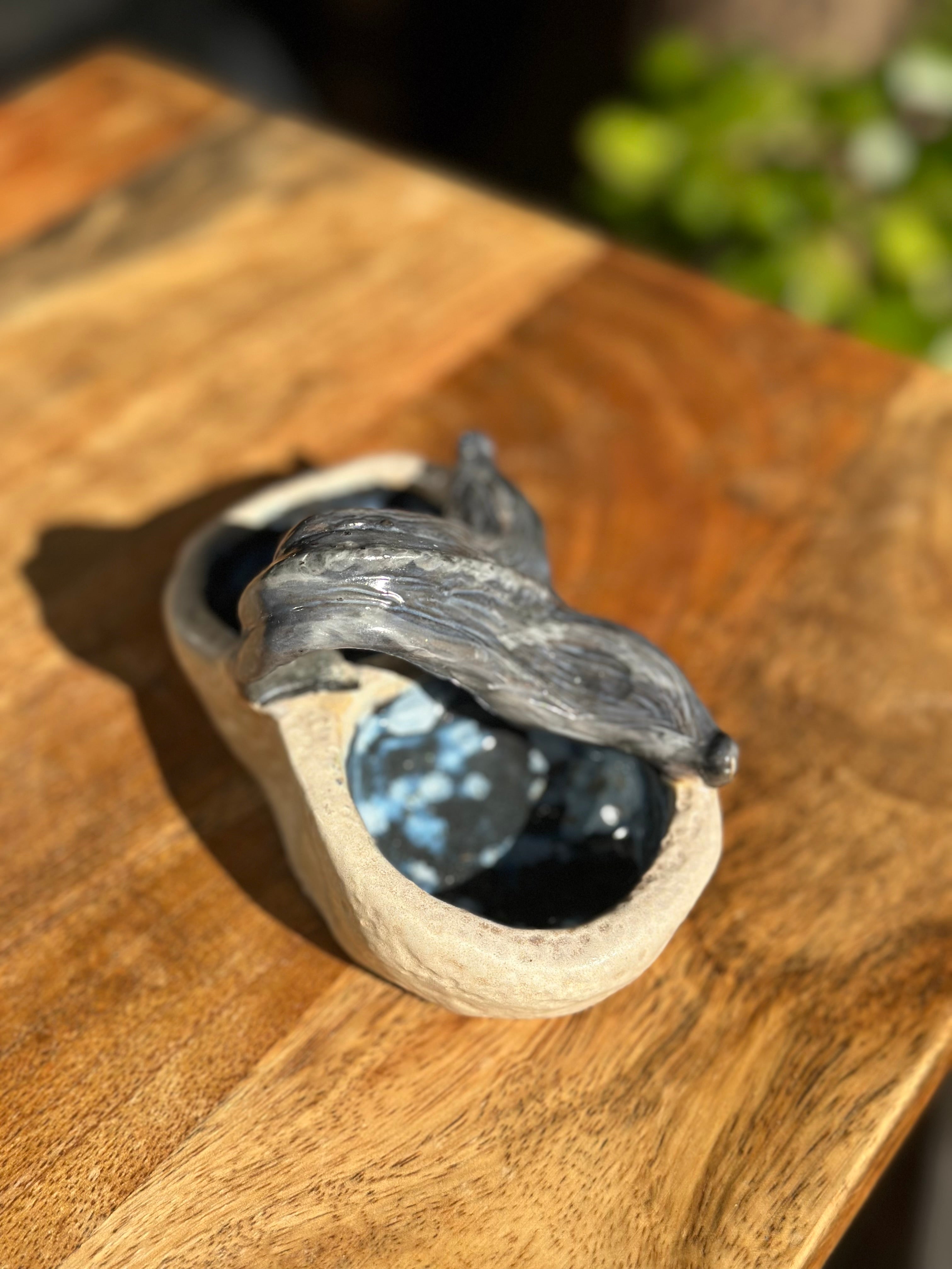 Whale Tail Twin Pot - Midnight Bloom - Handmade Stoneware Pot