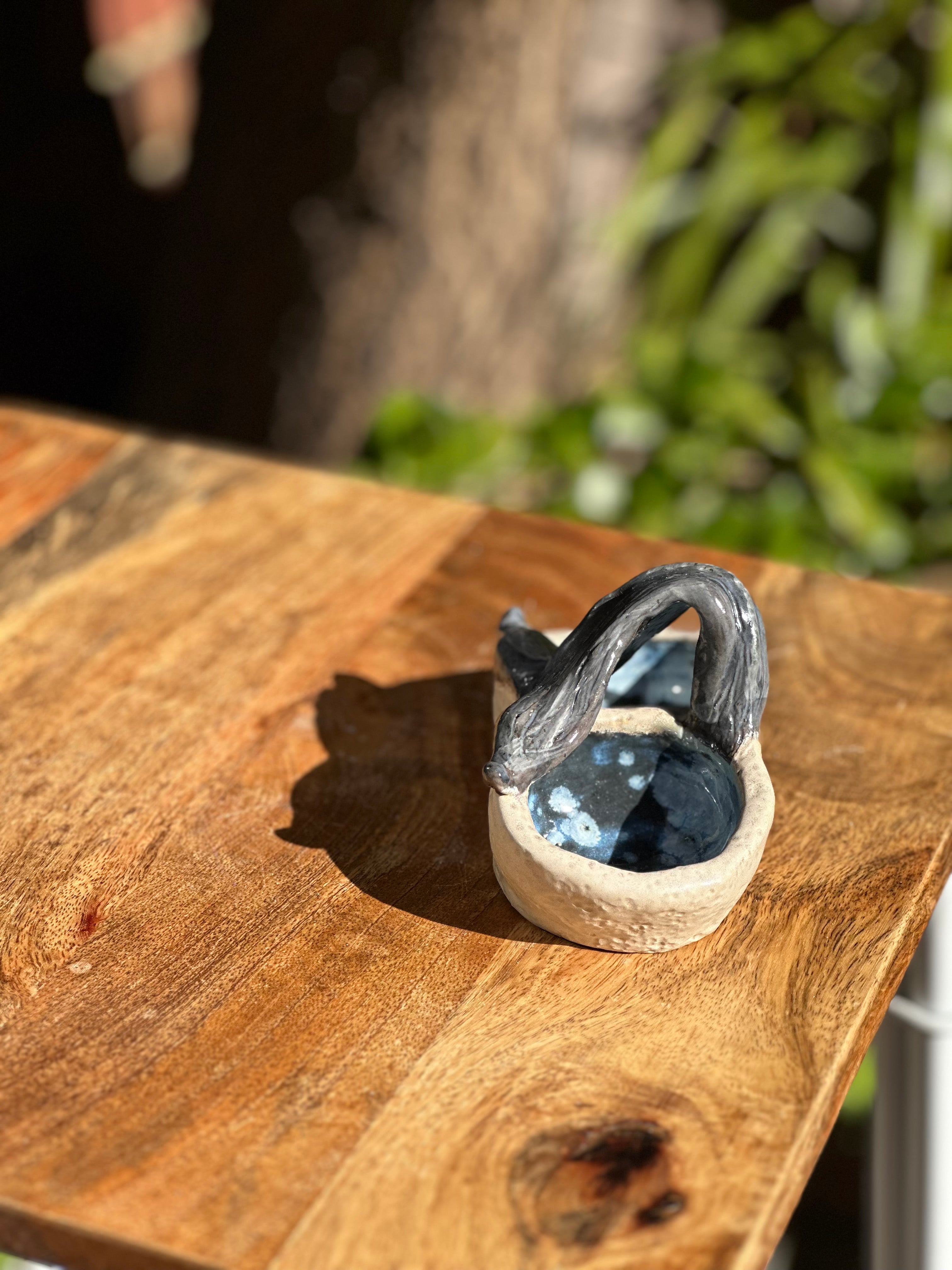 Whale Tail Twin Pot - Midnight Bloom - Handmade Stoneware Pot