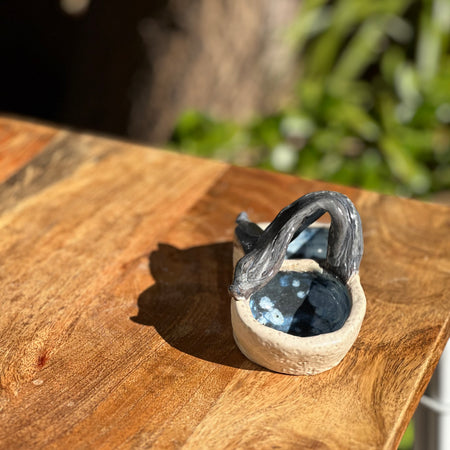 Whale Tail Twin Pot - Midnight Bloom - Handmade Stoneware Pot