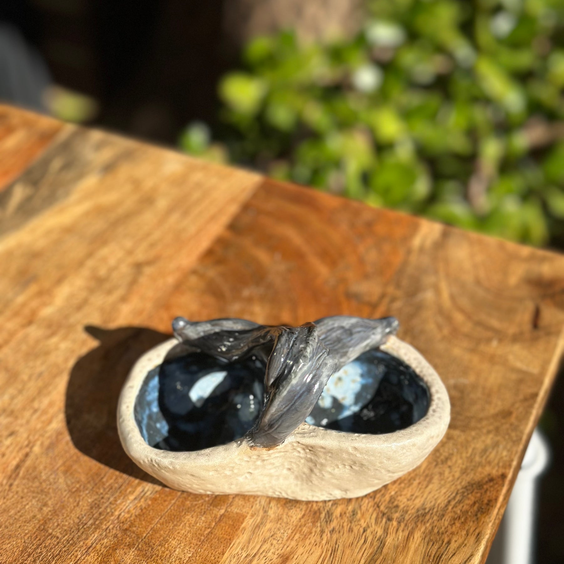 Whale Tail Twin Pot - Midnight Bloom - Handmade Stoneware Pot
