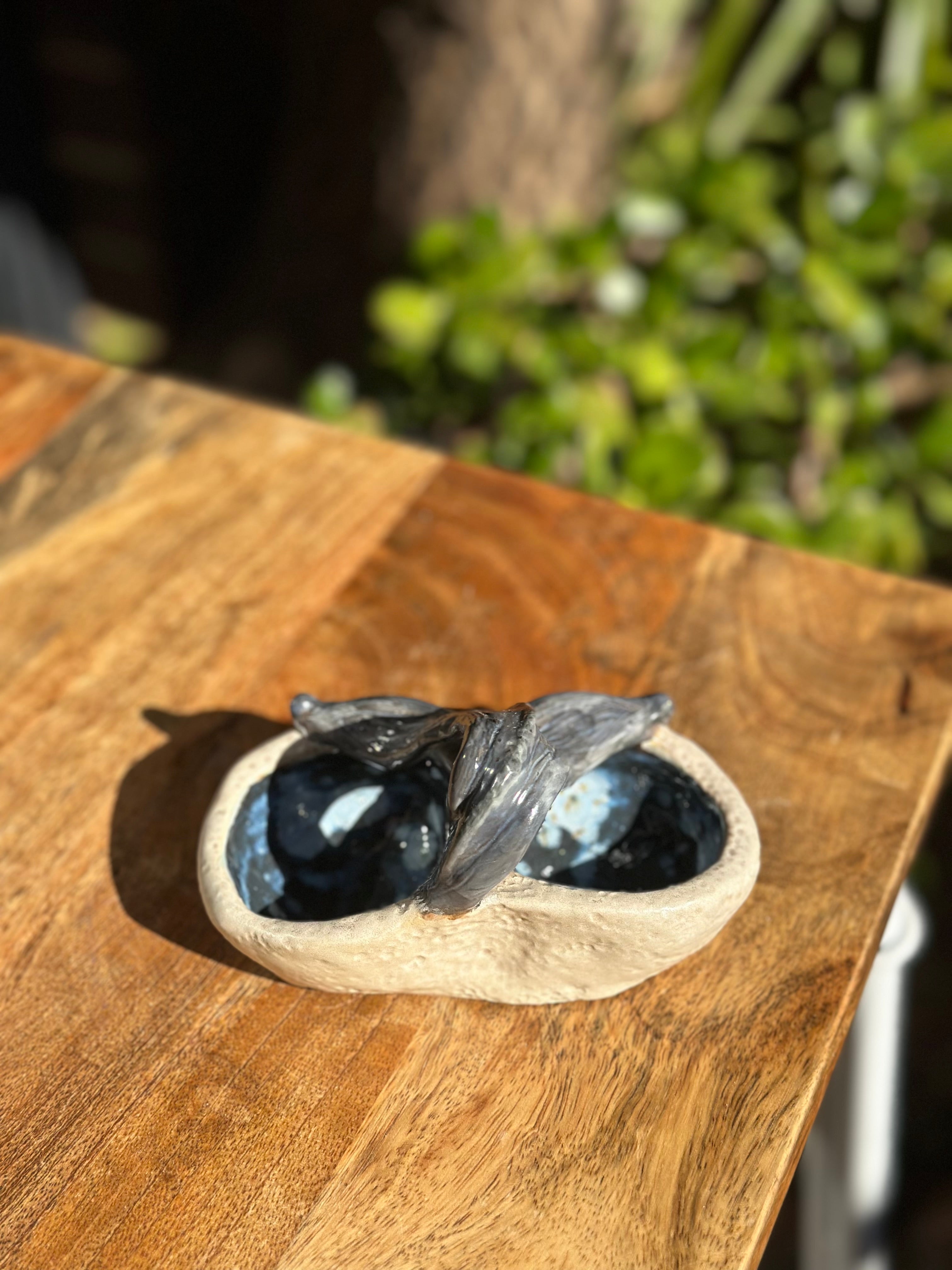 Whale Tail Twin Pot - Midnight Bloom - Handmade Stoneware Pot