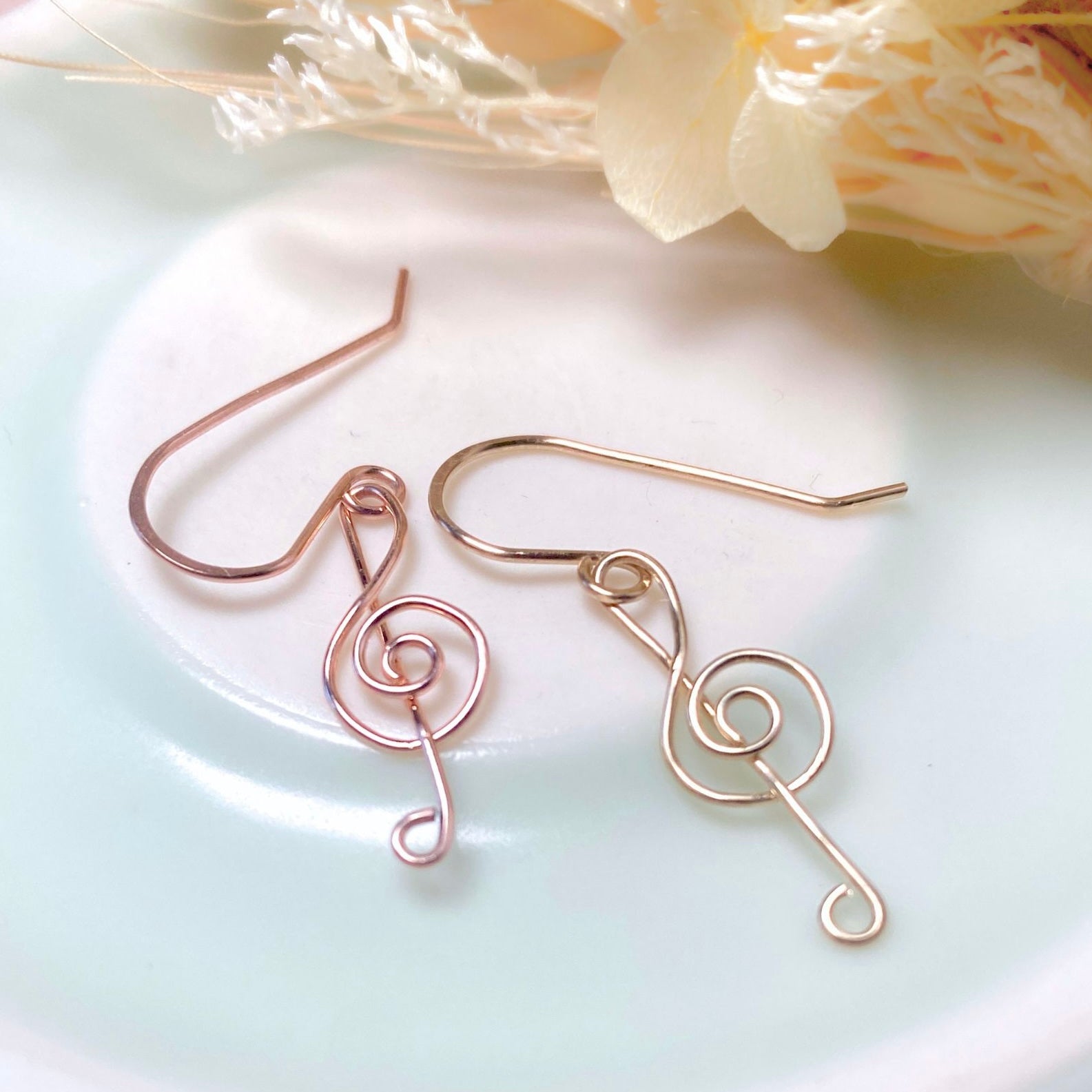 Treble clef dangle earrings | 14k gold-filled or 12k rose-gold-filled | Music lover gift