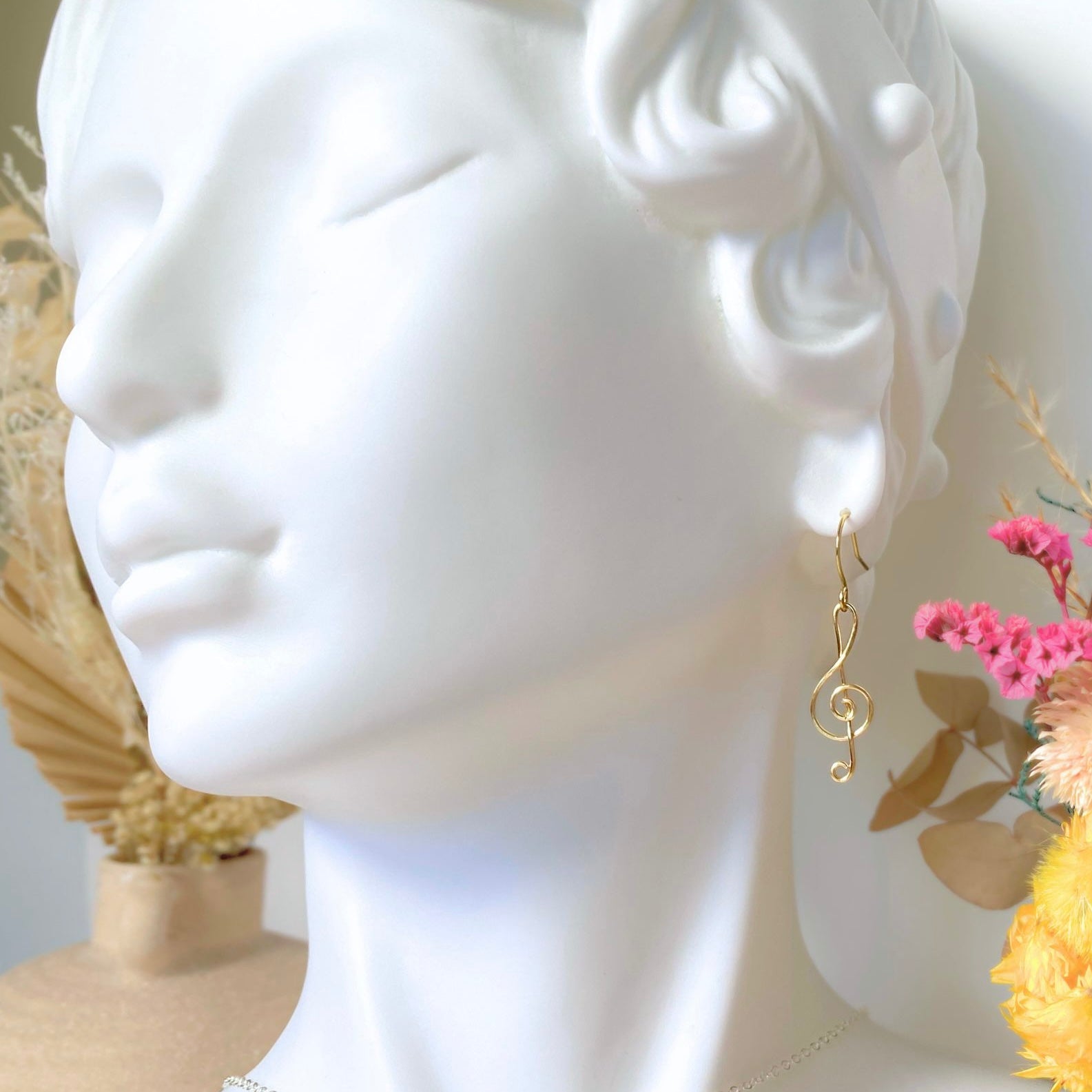 Treble clef dangle earrings | 14k gold-filled or 12k rose-gold-filled | Music lover gift