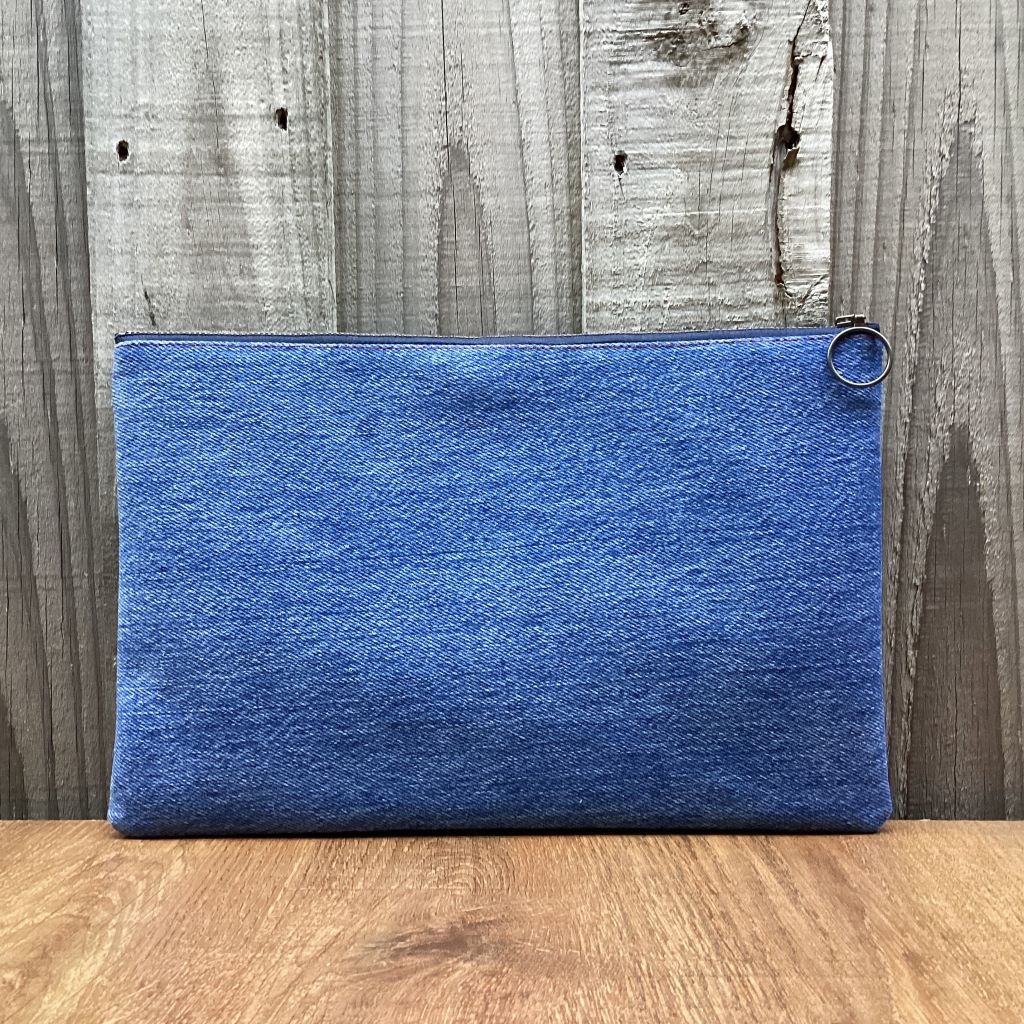Large Upcycled Denim Pencil Case - Stripes