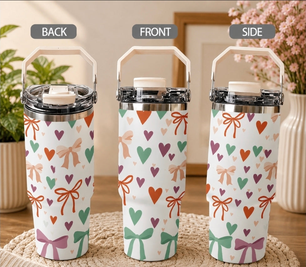 🥤 NEW 30oz Premium Hot Or Cold Tumblers with Carry Handle 🥤 & Free Cleaning Brush