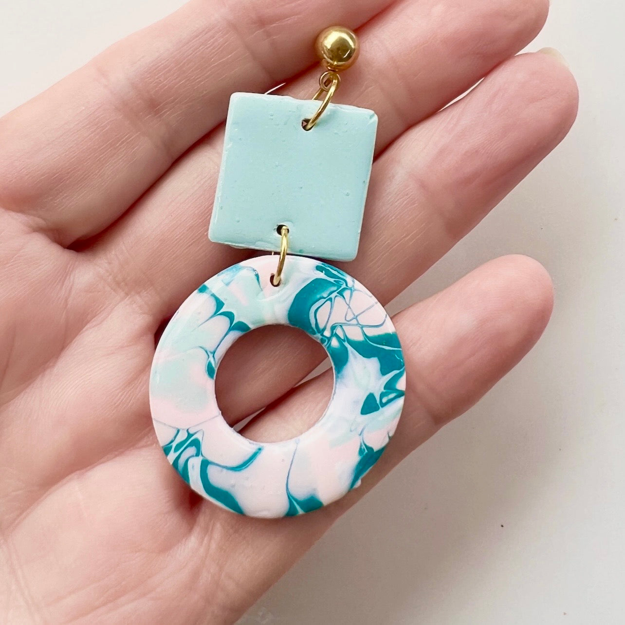 Earrings~Polymer Clay Mokume Gane Dangles ~Resin Finish