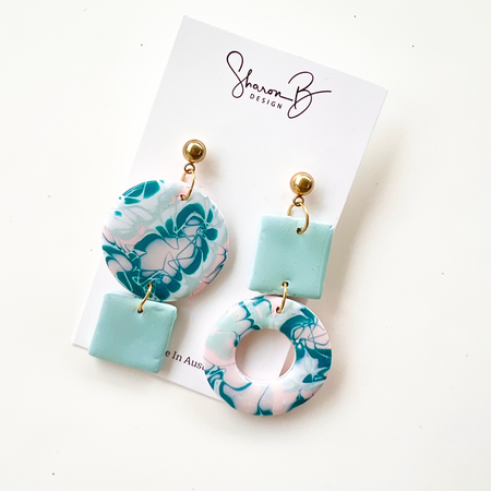 Earrings~Polymer Clay Mokume Gane Dangles ~Resin Finish