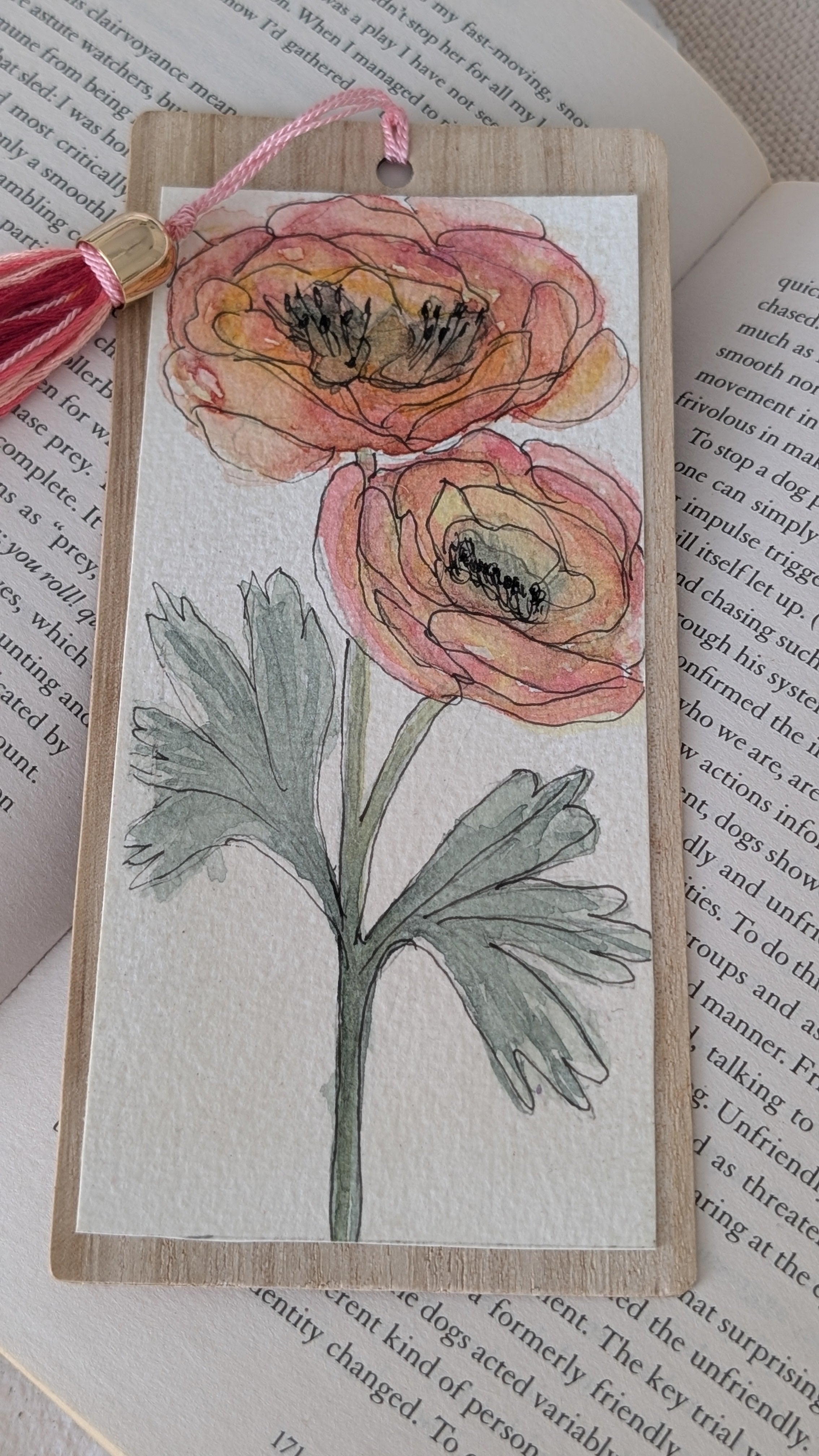 Handmade Botanical Watercolour Bookmark – Gift for Readers