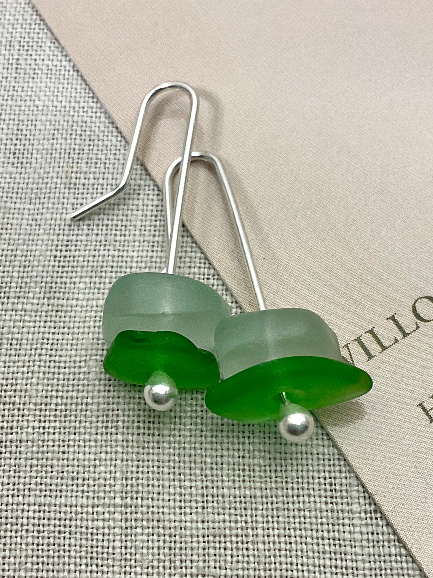 Green sea glass earrings with Argentium silver.