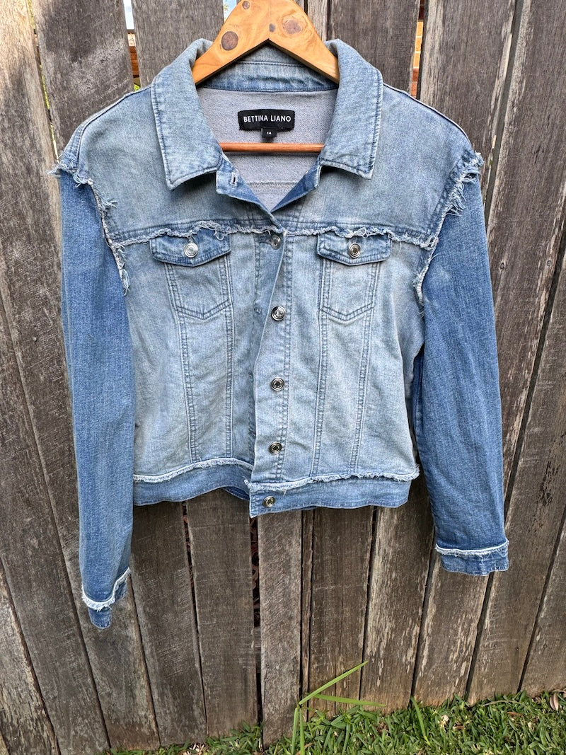 Black Cockatoo Hand-painted Denim Recycled Jacket Bettina (W14)