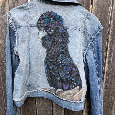 Black Cockatoo Hand-painted Denim Recycled Jacket Bettina (W14)