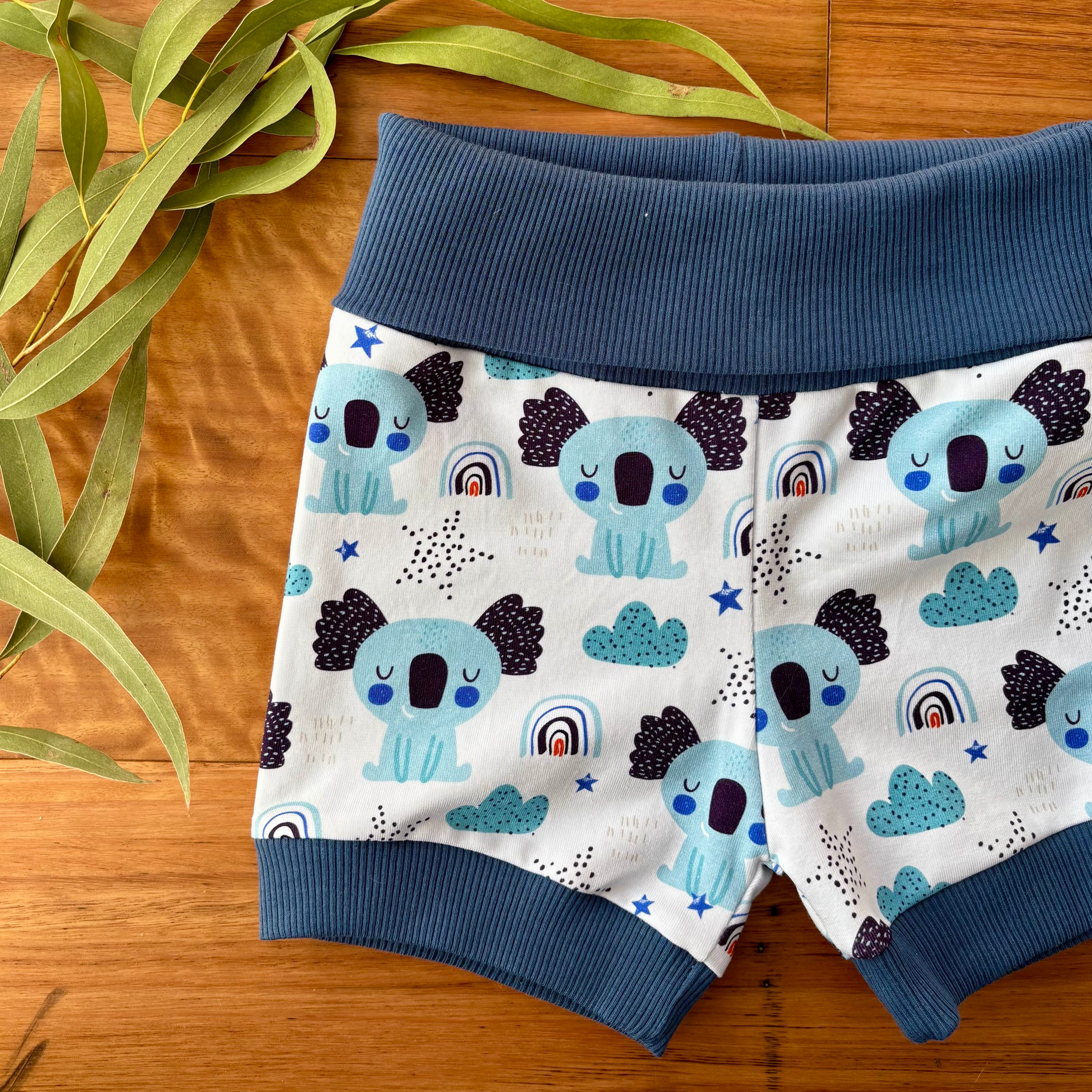 Baby Short Sleeved Bodysuit and Shorts | Blue Koalas | Size premmie to 2 | Made to order