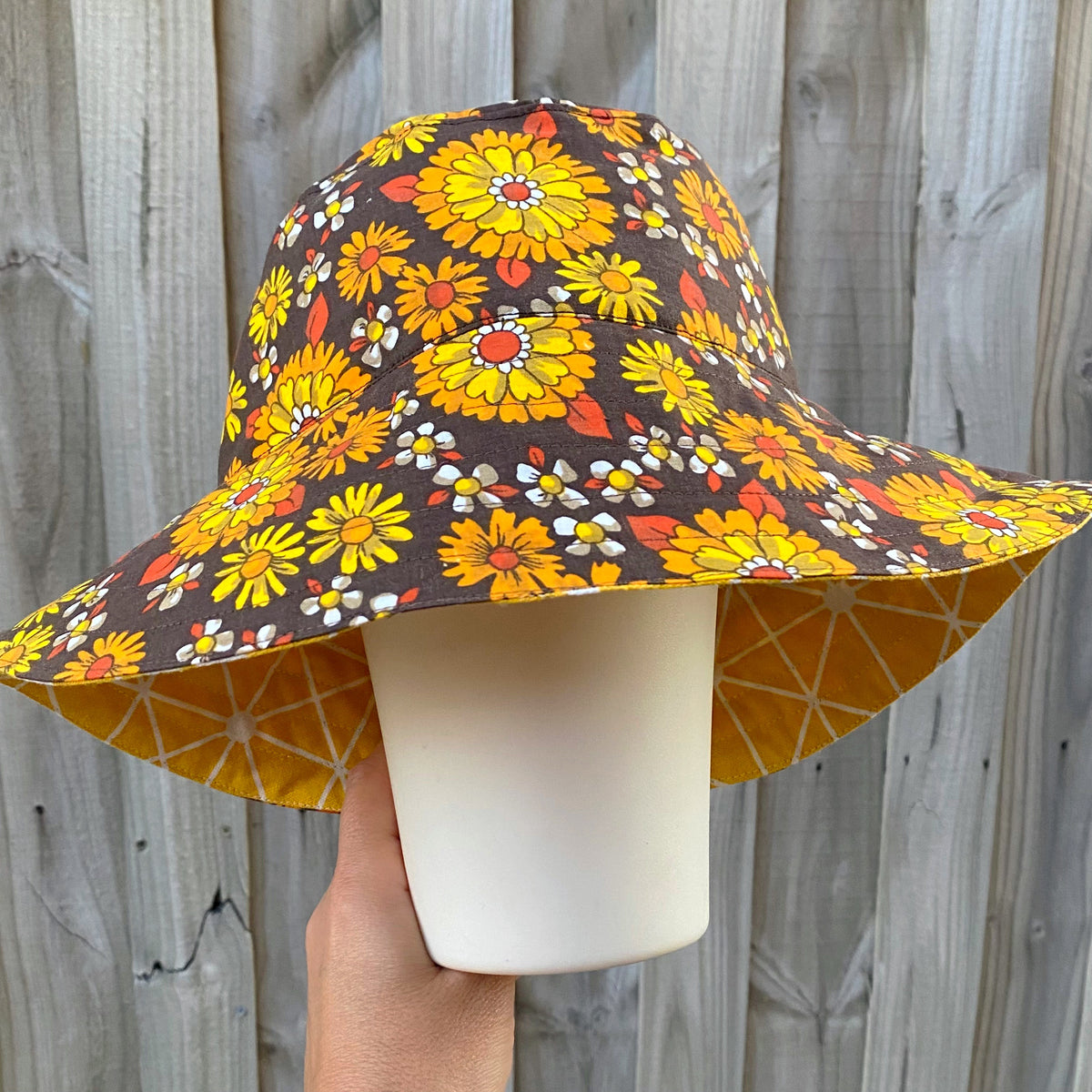 Selection of Reversible Vintage Floral Hat, Adult 55-58cm