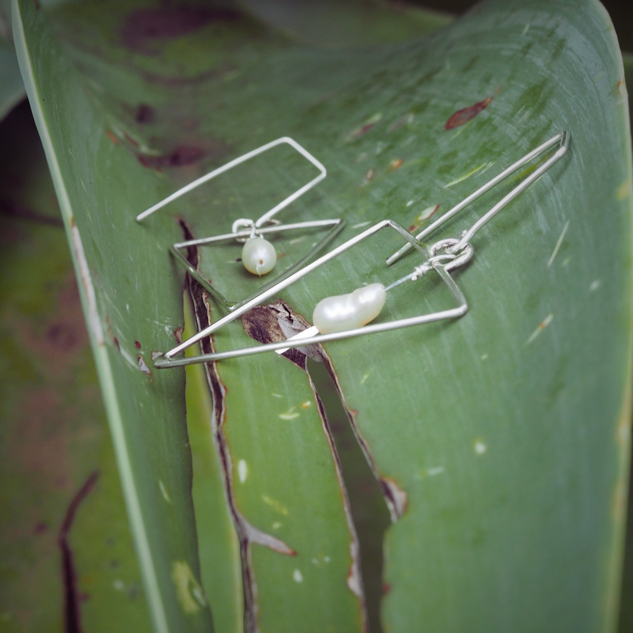 Triangle Pearl Earrings | Sterling Silver