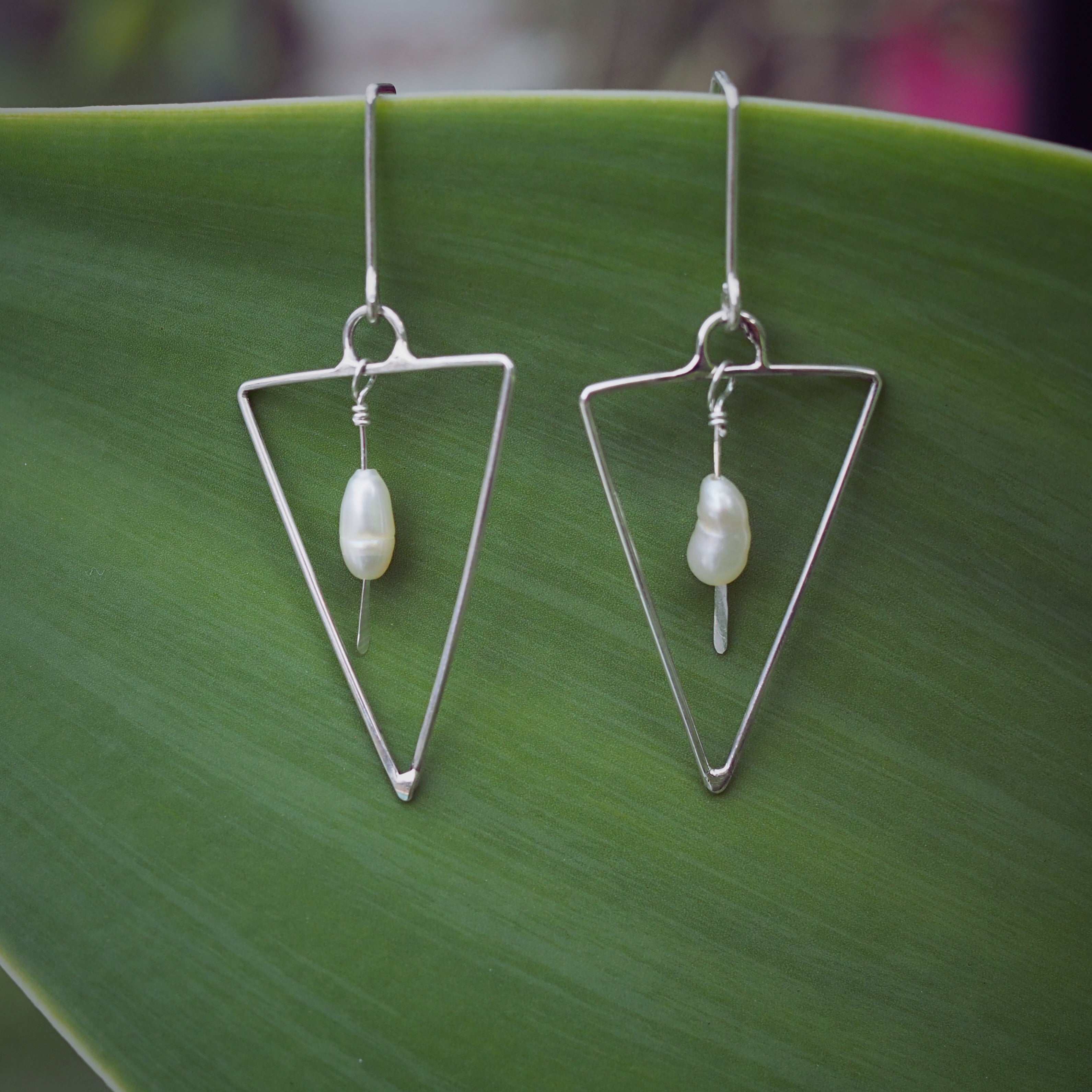 Triangle Pearl Earrings | Sterling Silver