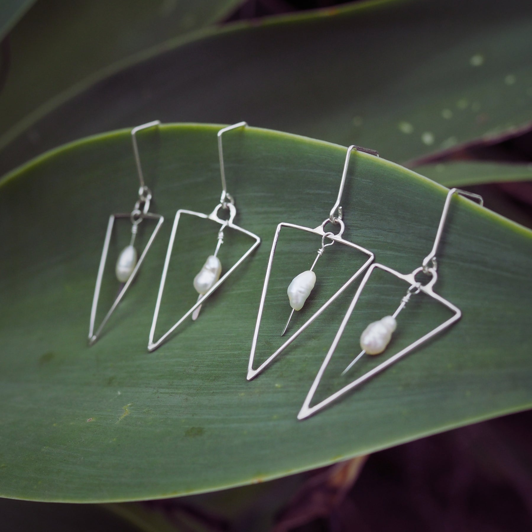 Triangle Pearl Earrings | Sterling Silver