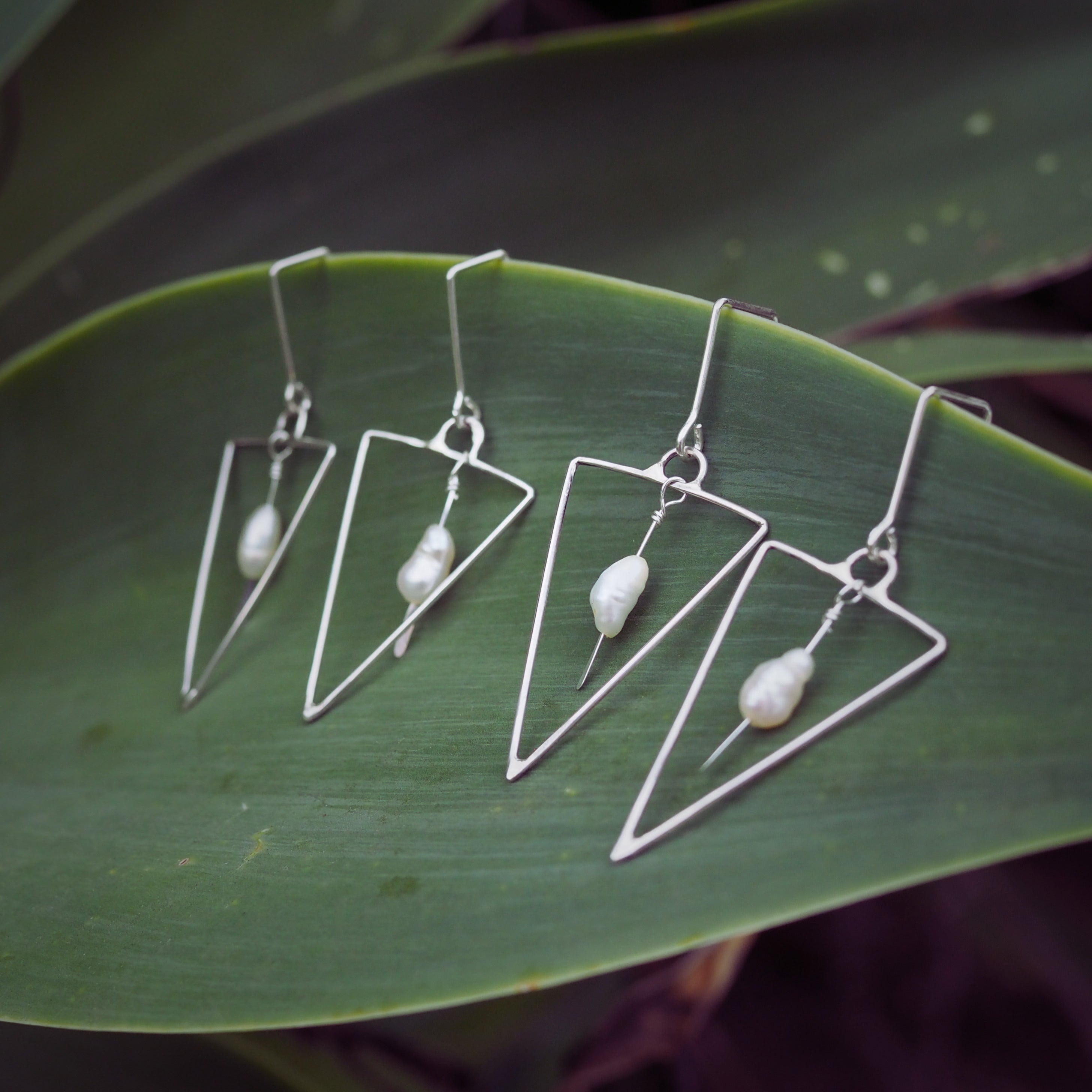Triangle Pearl Earrings | Sterling Silver