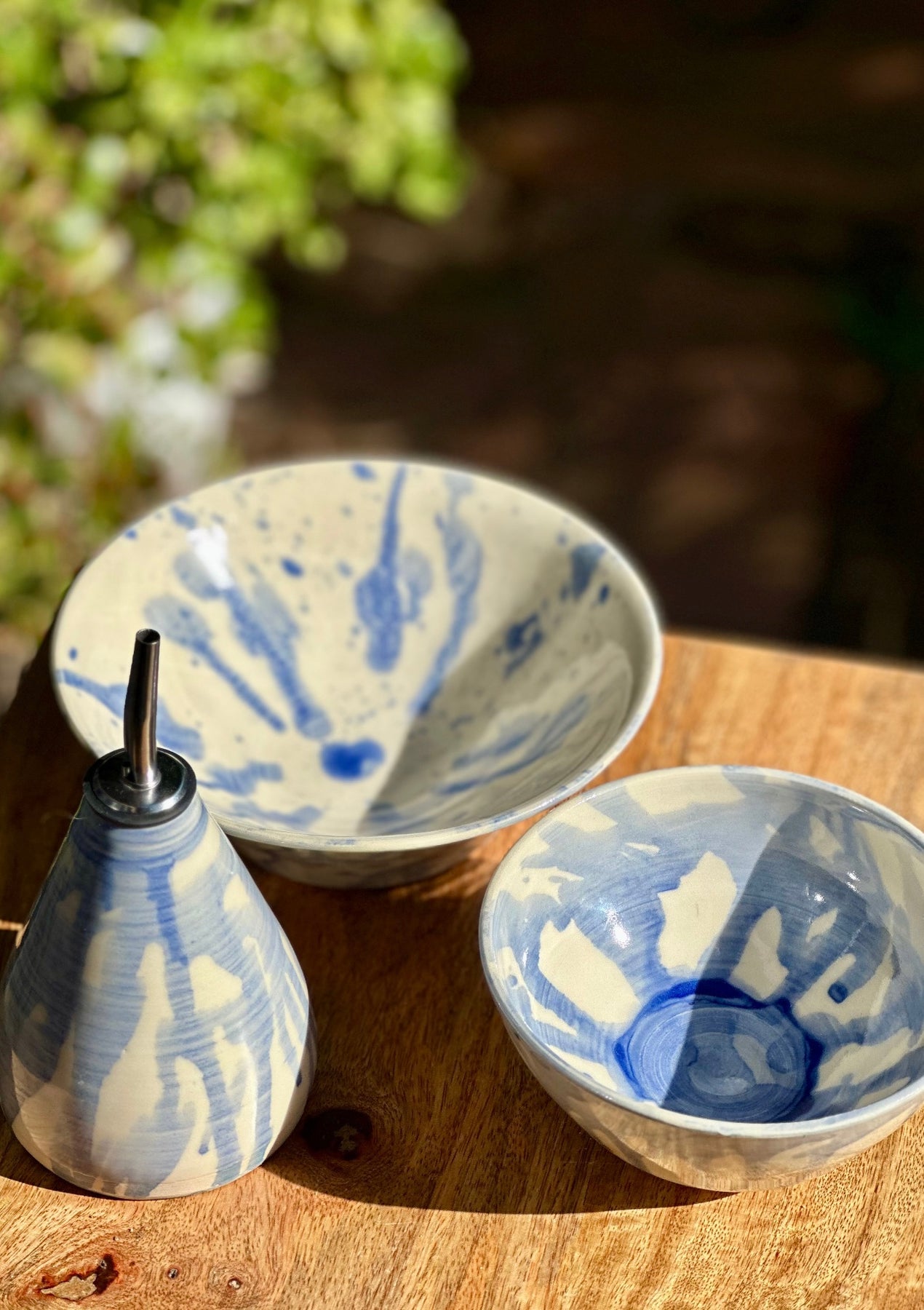 Olive Oil Pourer | Handmade Ceramic Tableware | Blue Splash