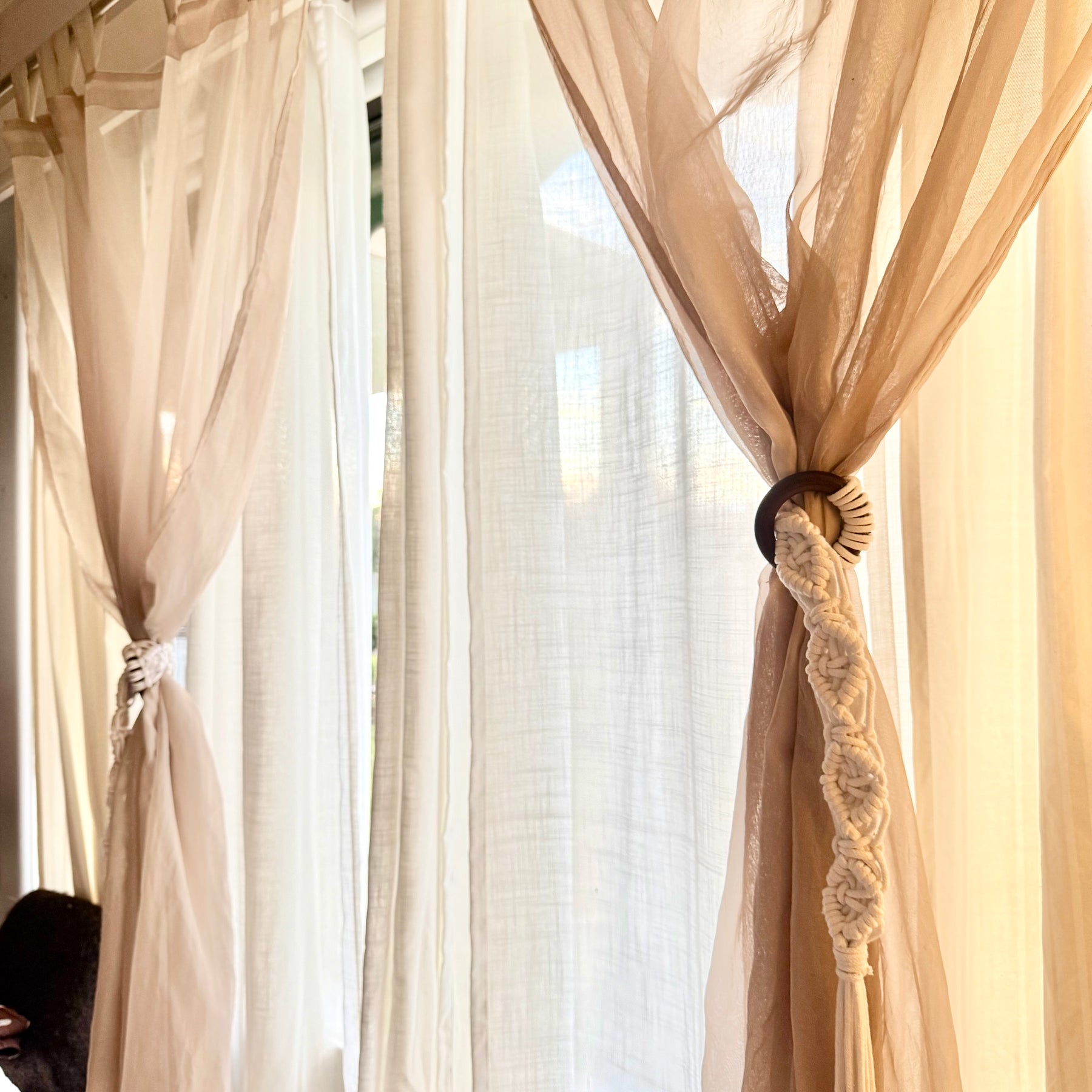 Handmade White Macramé Curtain Tie Backs – Pair