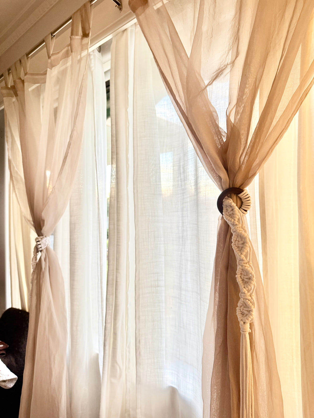 Handmade White Macramé Curtain Tie Backs – Pair