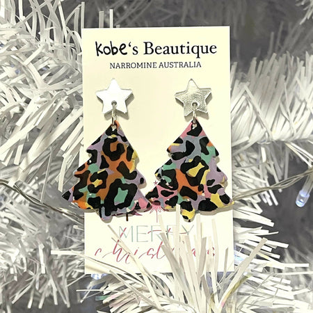 Leopard Print Christmas Earrings