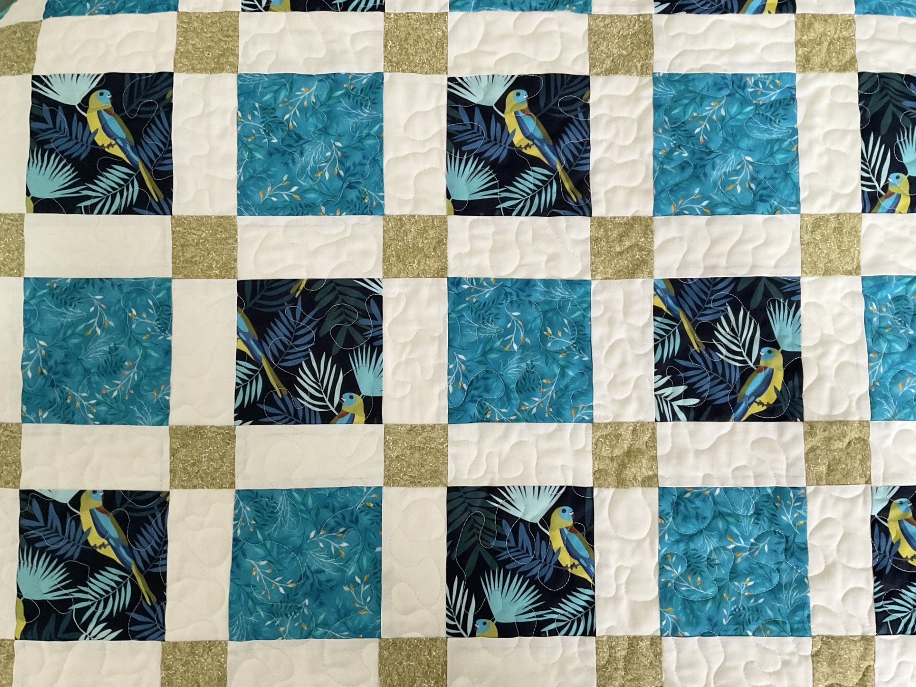 Patchwork lap quilt throw rug blanket, Turquoise Parrot