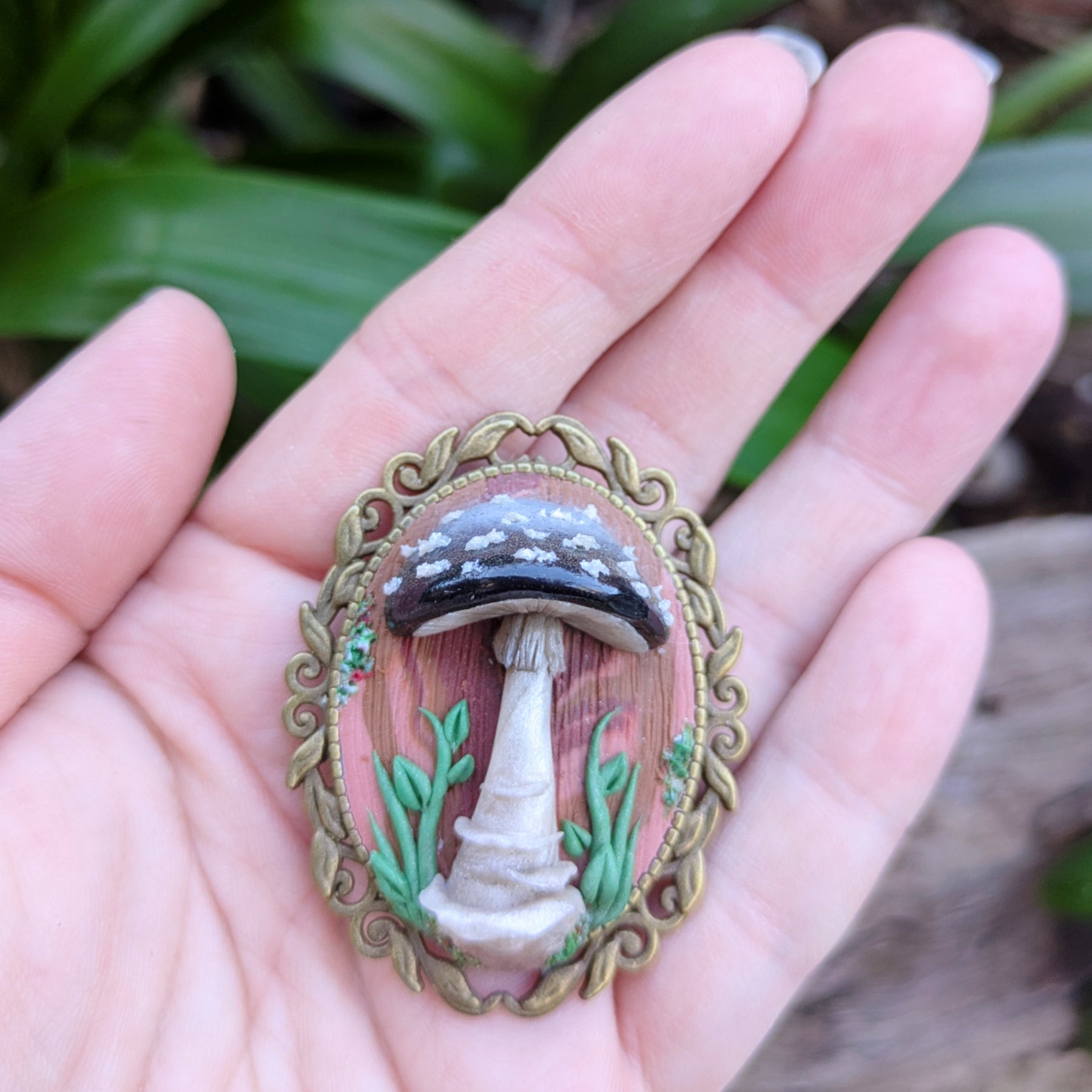 Black Mushroom Brooch