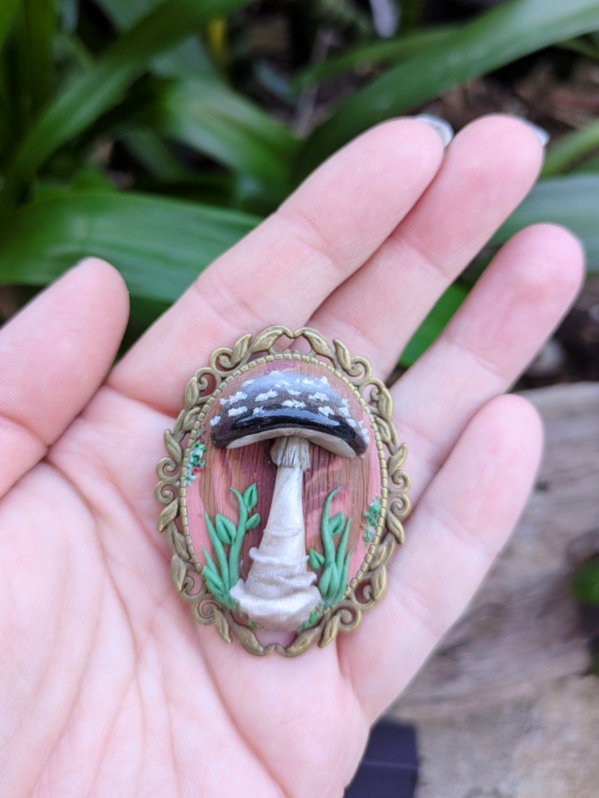 Black Mushroom Brooch