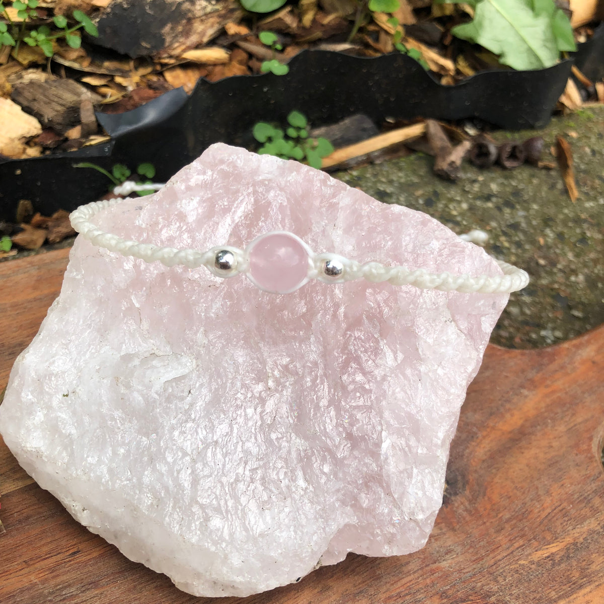 Rose Quartz Beaded Anklet: Macrame Adjustable Waterproof