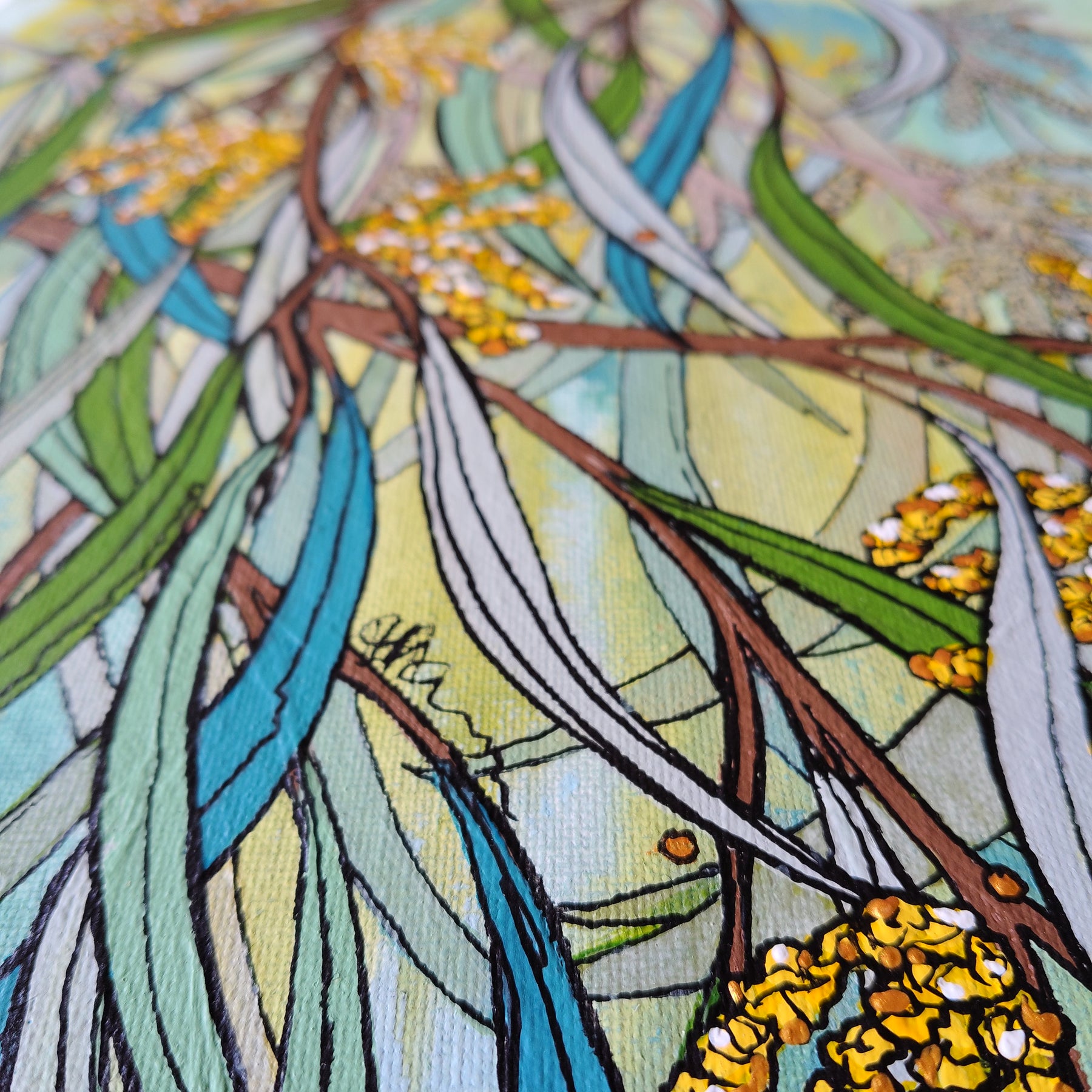 A3 ORIGINAL ARTWORK - "Breezy Whispers of Wattle" - Abstract Art