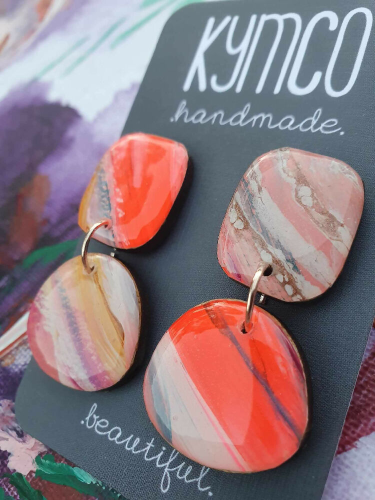 Aurora Collection| Resin large dangle earrings | Fluoro pink 2