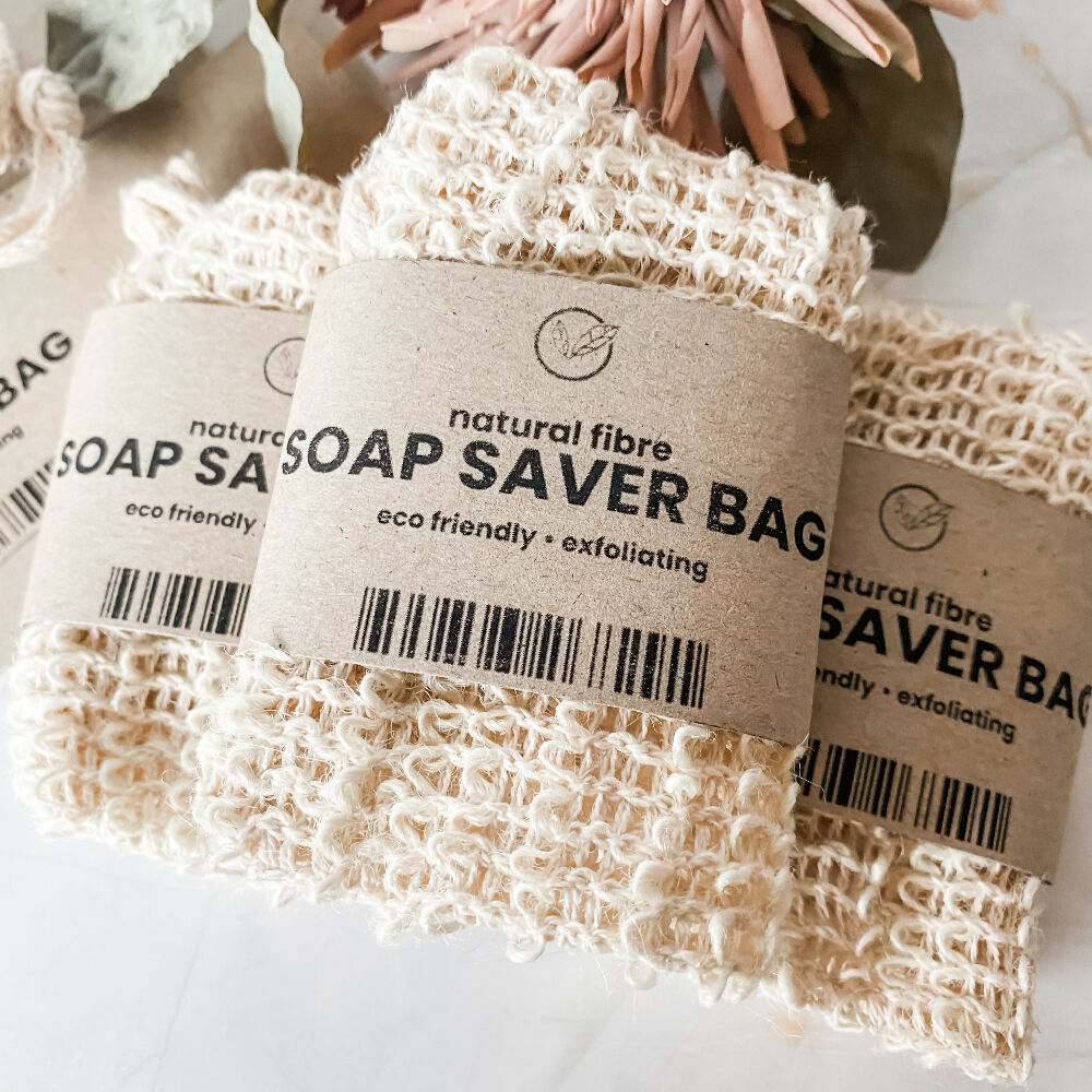 Natural Fibre Soap Saver Bag with Handmade Tag, Exfoliating Soap Pouch, Zero Waste Soap Bag