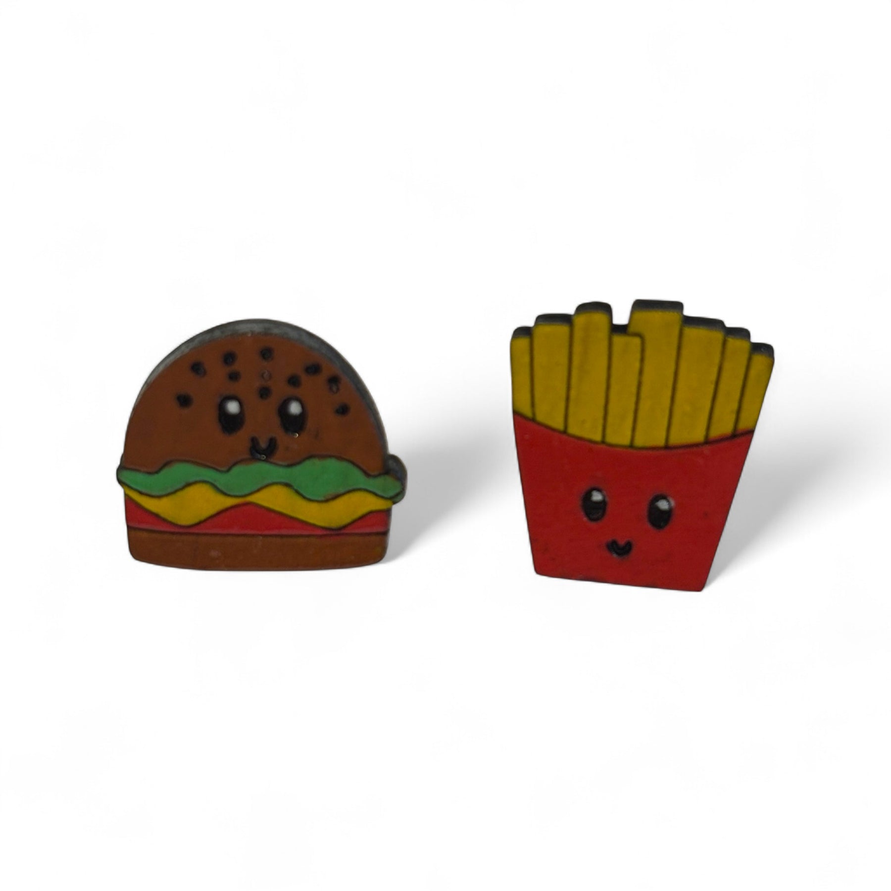 Burger and fries wooden earrings - hand painted studs
