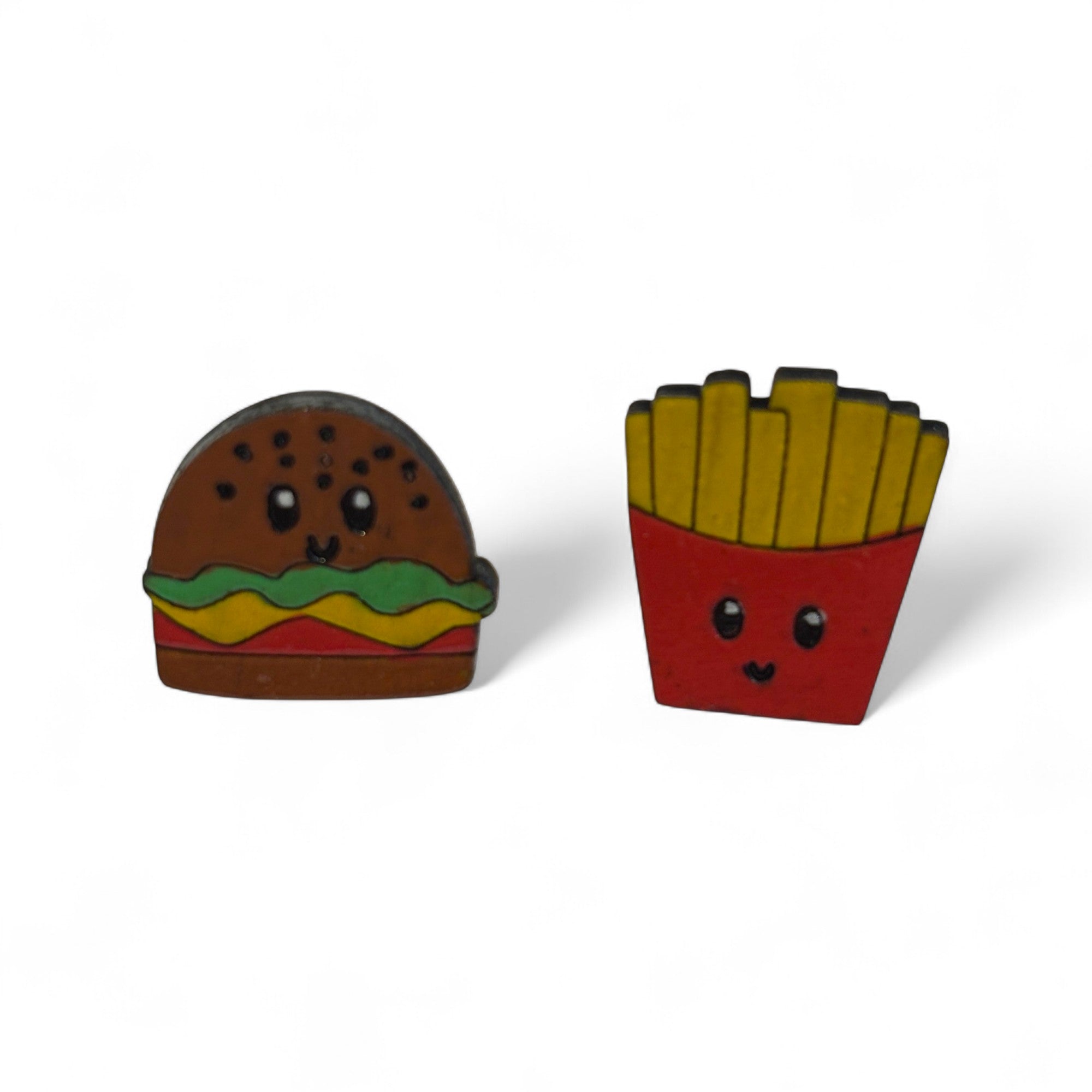 Burger and fries wooden earrings - hand painted studs