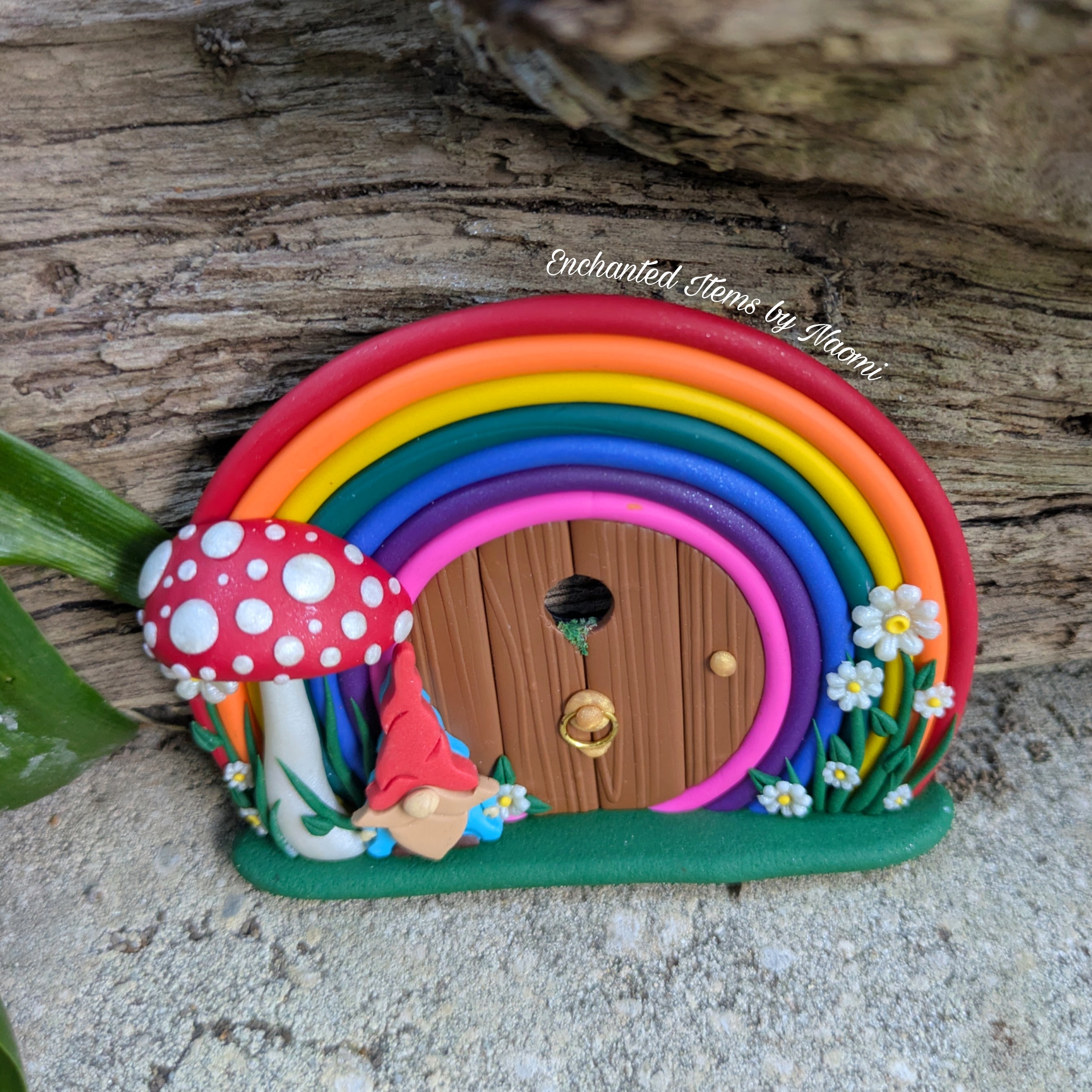 Hand-Sculpted Rainbow Fairy Doors with Gnome & Fairytale Mushrooms – Two Enchanted Designs!