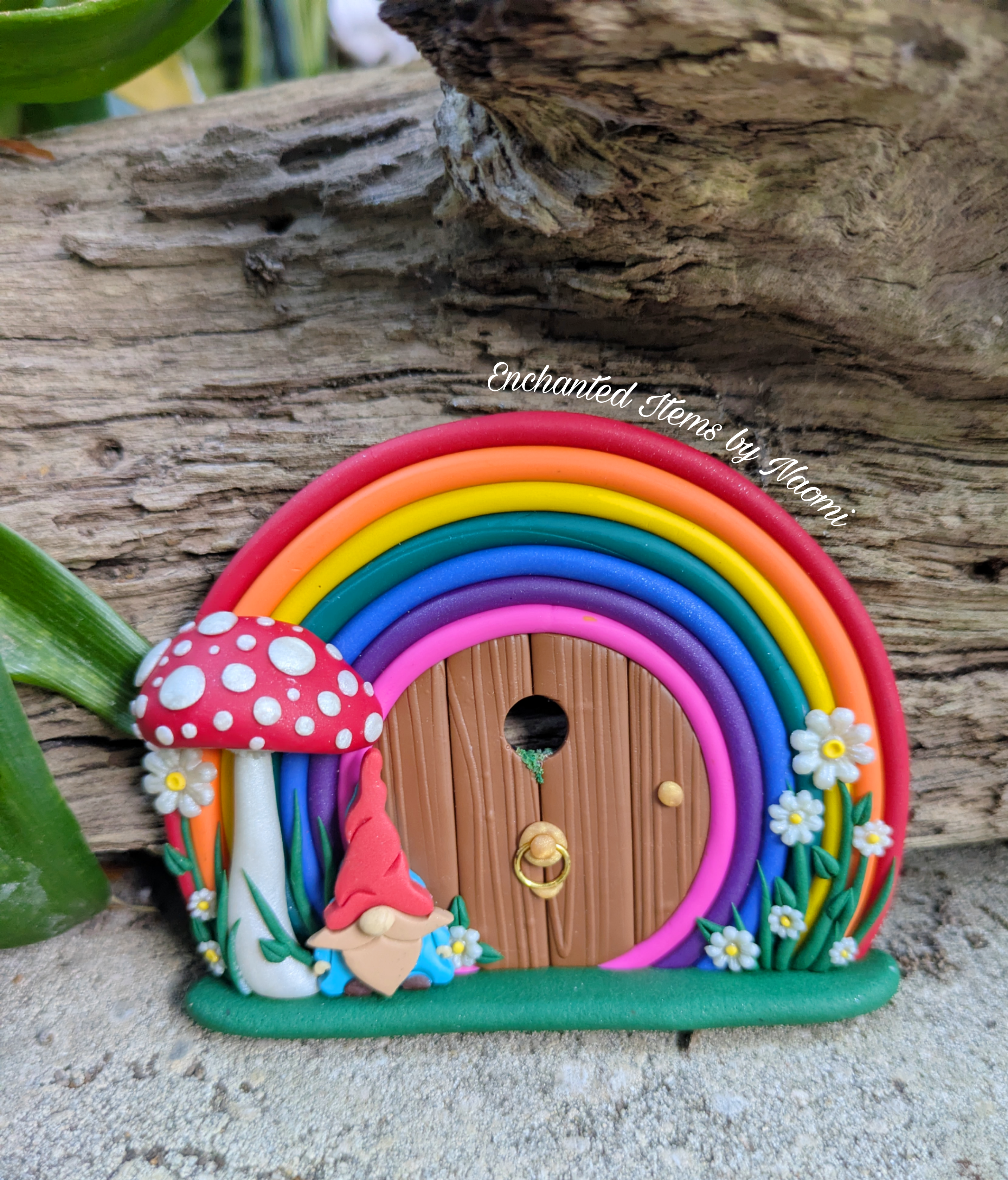 Hand-Sculpted Rainbow Fairy Doors with Gnome & Fairytale Mushrooms – Two Enchanted Designs!