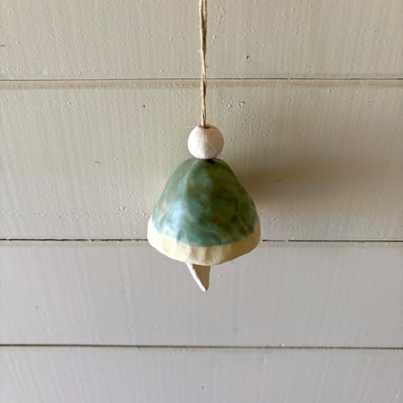 Small Ceramic Bell - White Clay - Soft Green Glaze