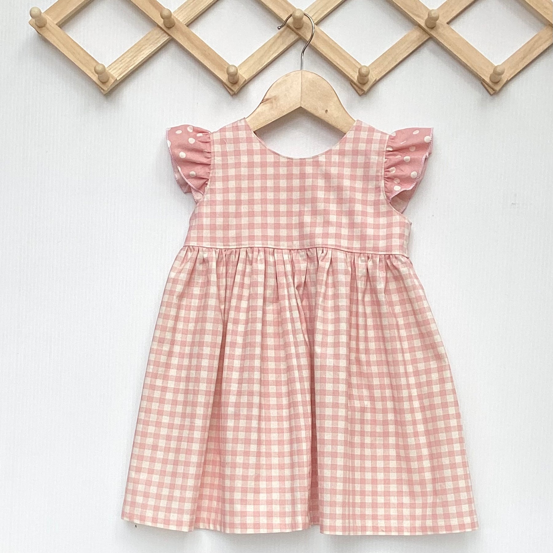 Girls' Gingham Dress in Blue or Pink