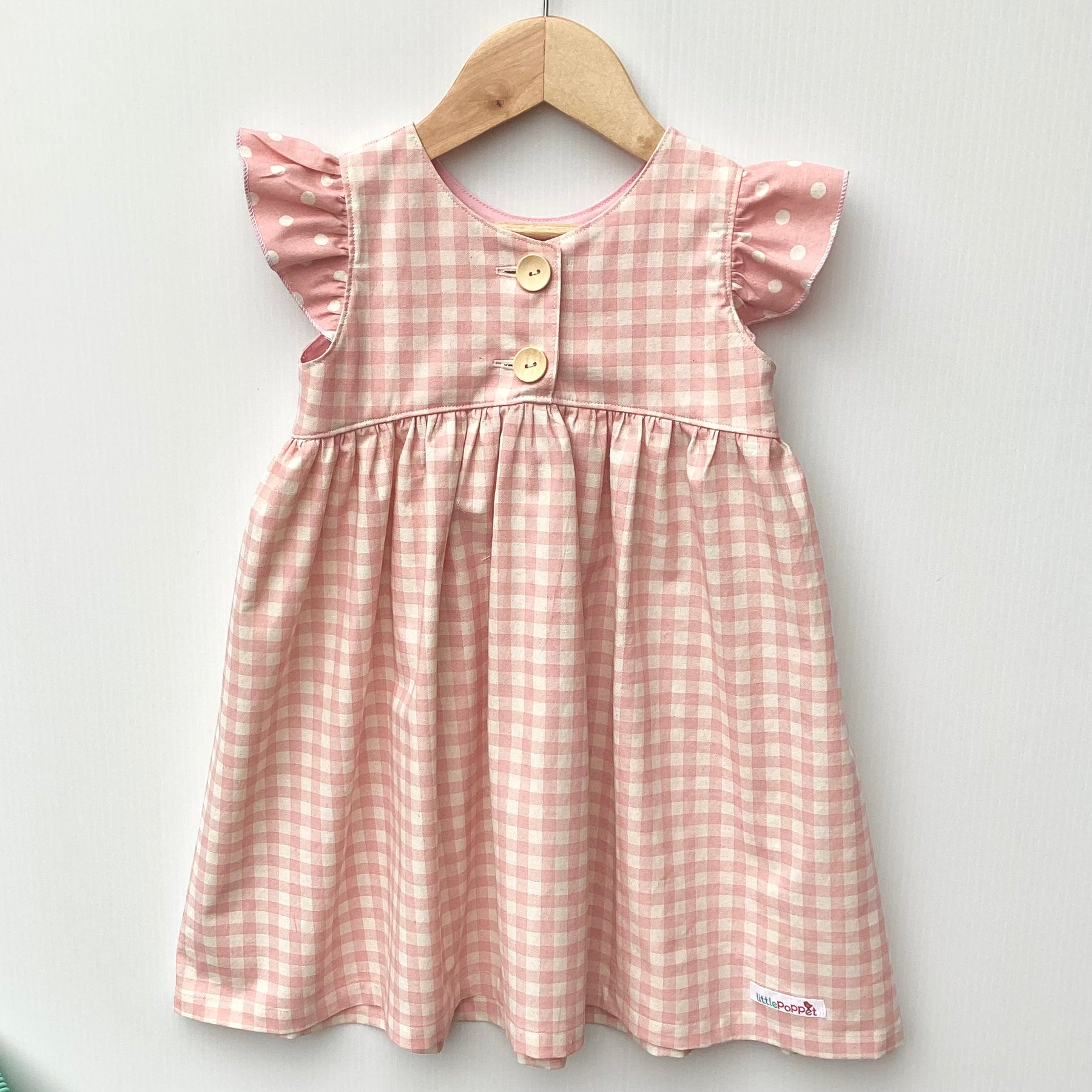 Girls' Gingham Dress in Blue or Pink