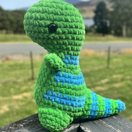 Dinosaur T-Rex Soft Plush Crochet Toy Green Blue